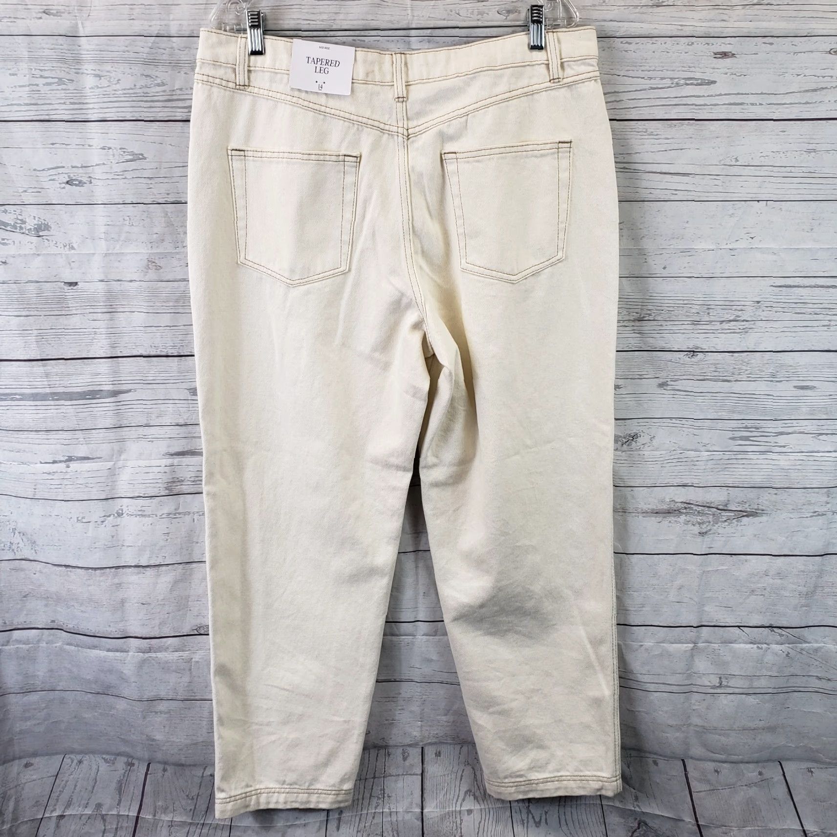 Vintage Future Collective Womens Jeans Waist Overlap Tapered Rise High Ivory 14 Denim Cotton Zip Plus 14 Womens Jeans Size 36" / US 14 / IT 50 - 3 Thumbnail
