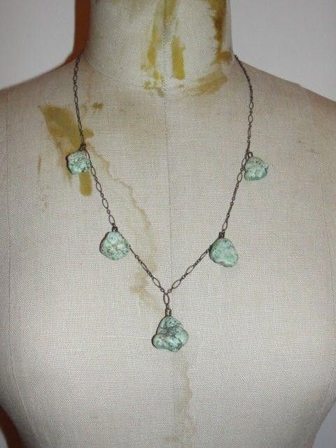 Handmade Art Deco Sterling Silver Nugget Turquoise Necklace Size ONE SIZE - 1 Thumbnail