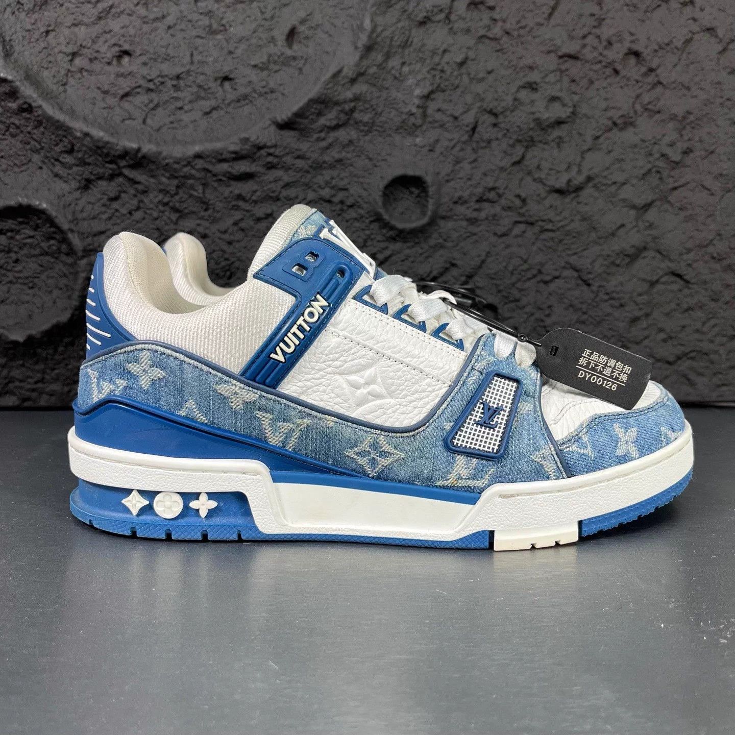Louis Vuitton LV Trainer Blue White Denim UK5.5 95 New Minor Sole Wear Size US 5.5 / IT 35.5 - 4 Thumbnail