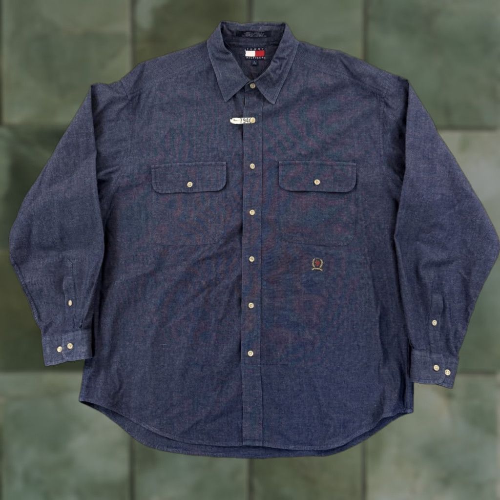 Tommy Hilfiger VINTAGE Tommy Hilfiger Shirt Mens Large Blue Casual Button Up Long Sleeve Preppy Size US L / EU 52-54 / 3 - 1 Thumbnail