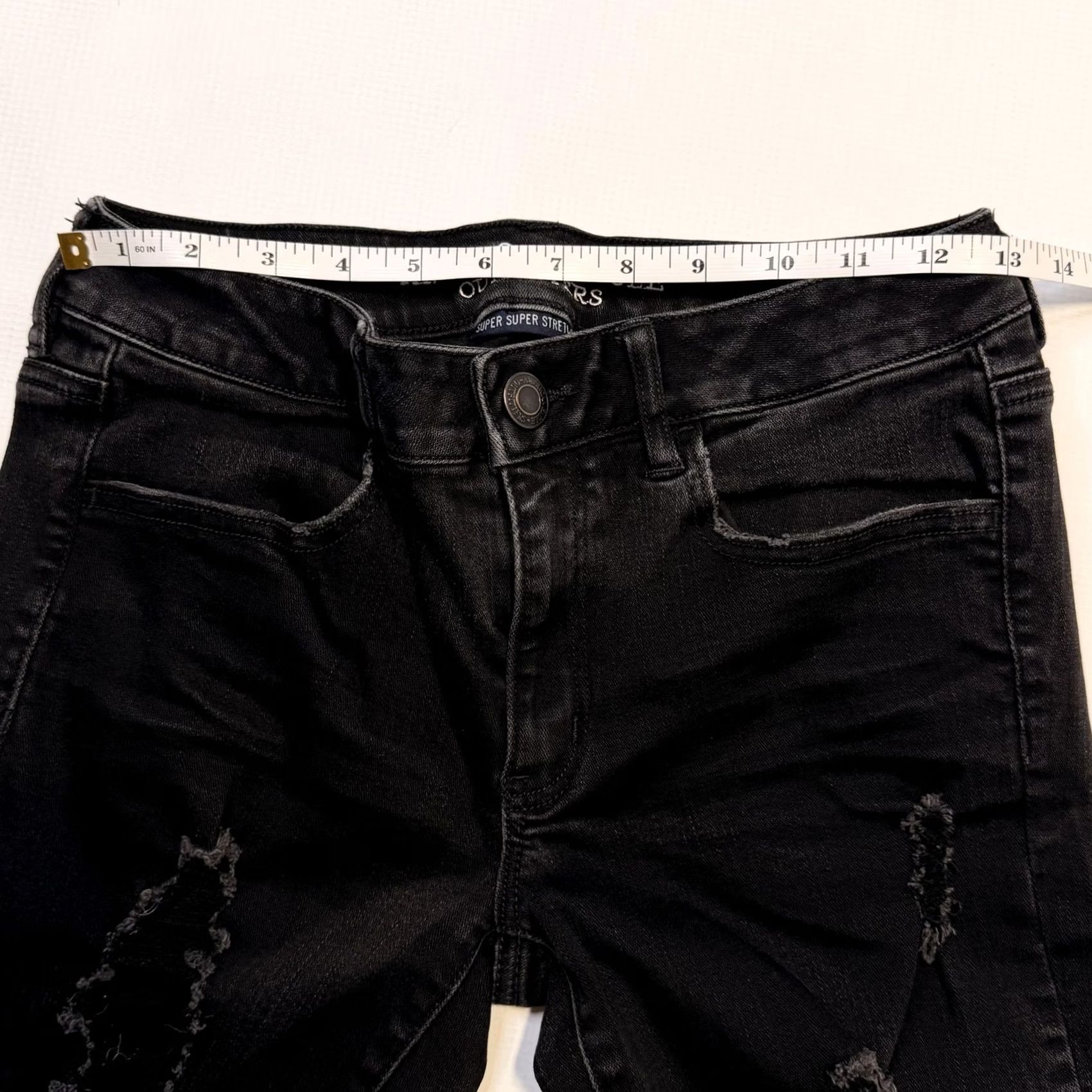 American Eagle Outfitters American Eagle Outfitters Jeans Womens 8 Black Jegging Crop Distressed Hem Stretch Belt Loops 5-Pocket Denim X Slim Size 30" / US 8 / IT 44 - 6 Thumbnail
