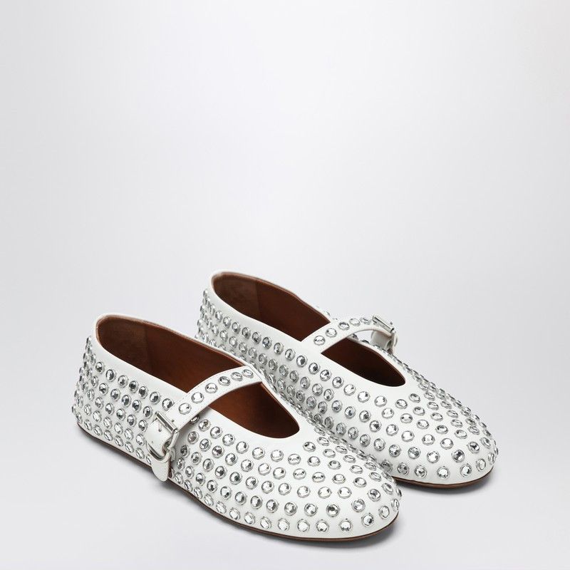 Alaia White Leather Ballerina With Crystals Shoes, Women's (Size 9)