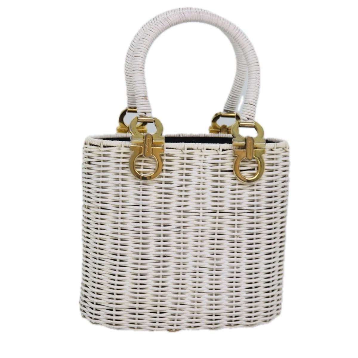 Salvatore Ferragamo Salvatore Ferragamo Gancini Basket Bag Hand Bag Straw White Size ONE SIZE - 1 Thumbnail