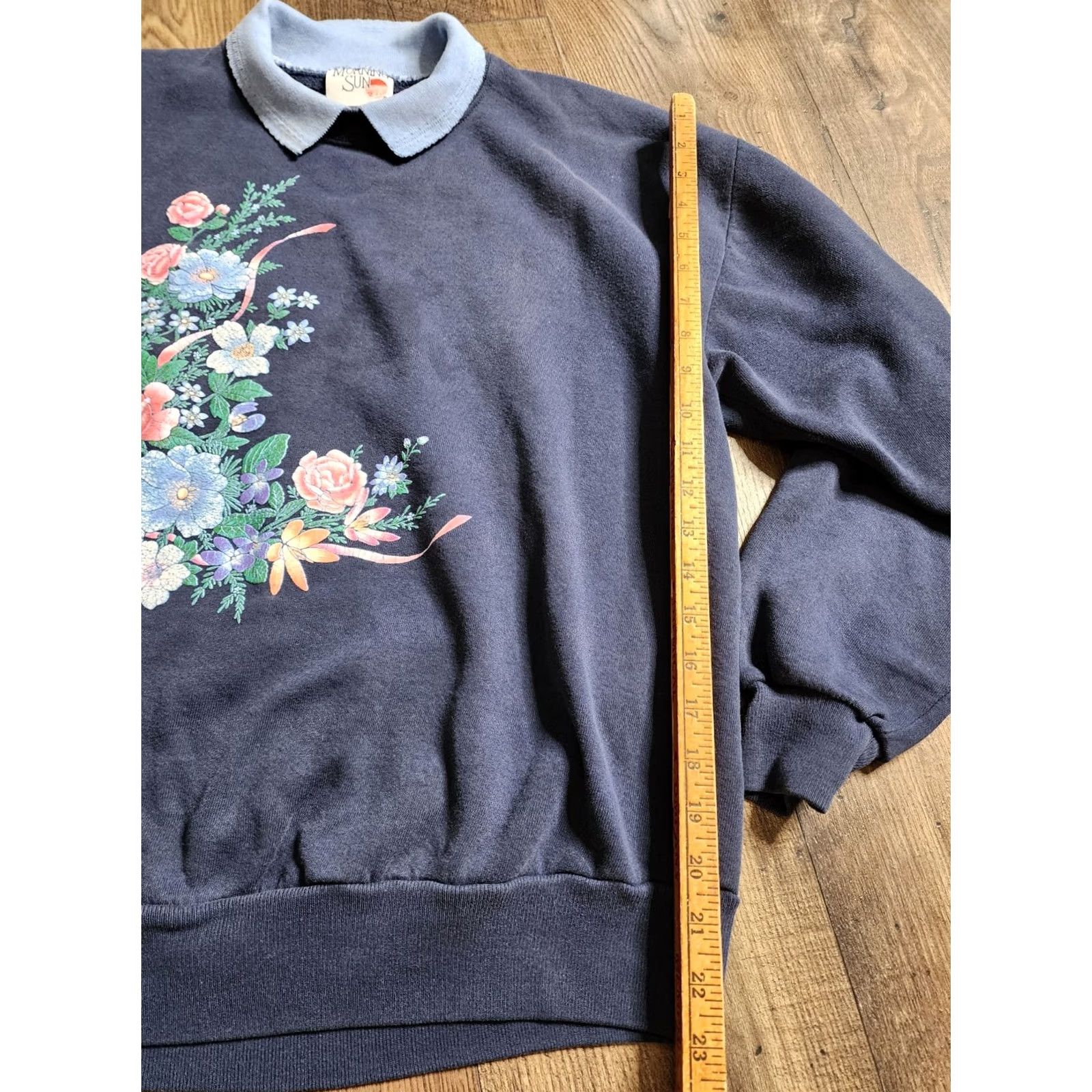 Vintage VINTAGE Morning Sun Sweatshirt Collared Blue Floral Pullover L Mens Regular All Seasons Easy Care Size L / US 10 / IT 46 - 3 Thumbnail