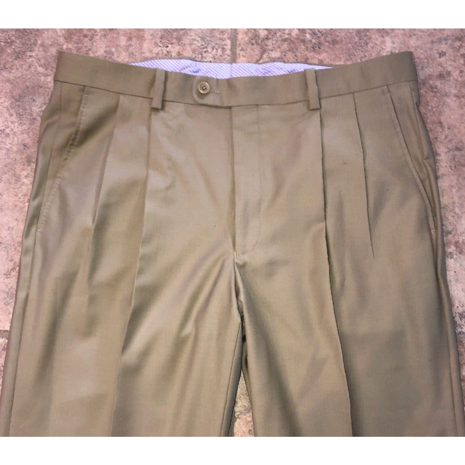 Vintage Ari8to Mens Beige Wool Pleated Dress Pants 36 x 30 Size US 36 / EU 52 - 2 Thumbnail