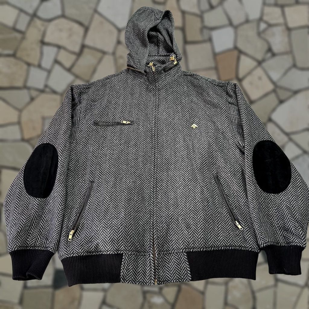 Vintage LRG Jacket Mens XL Gray Herringbone Encore Hooded Wool Blend Full Zip Streetwear Bomber Jacket Lexical Size US XL / EU 56 / 4 - 1 Thumbnail