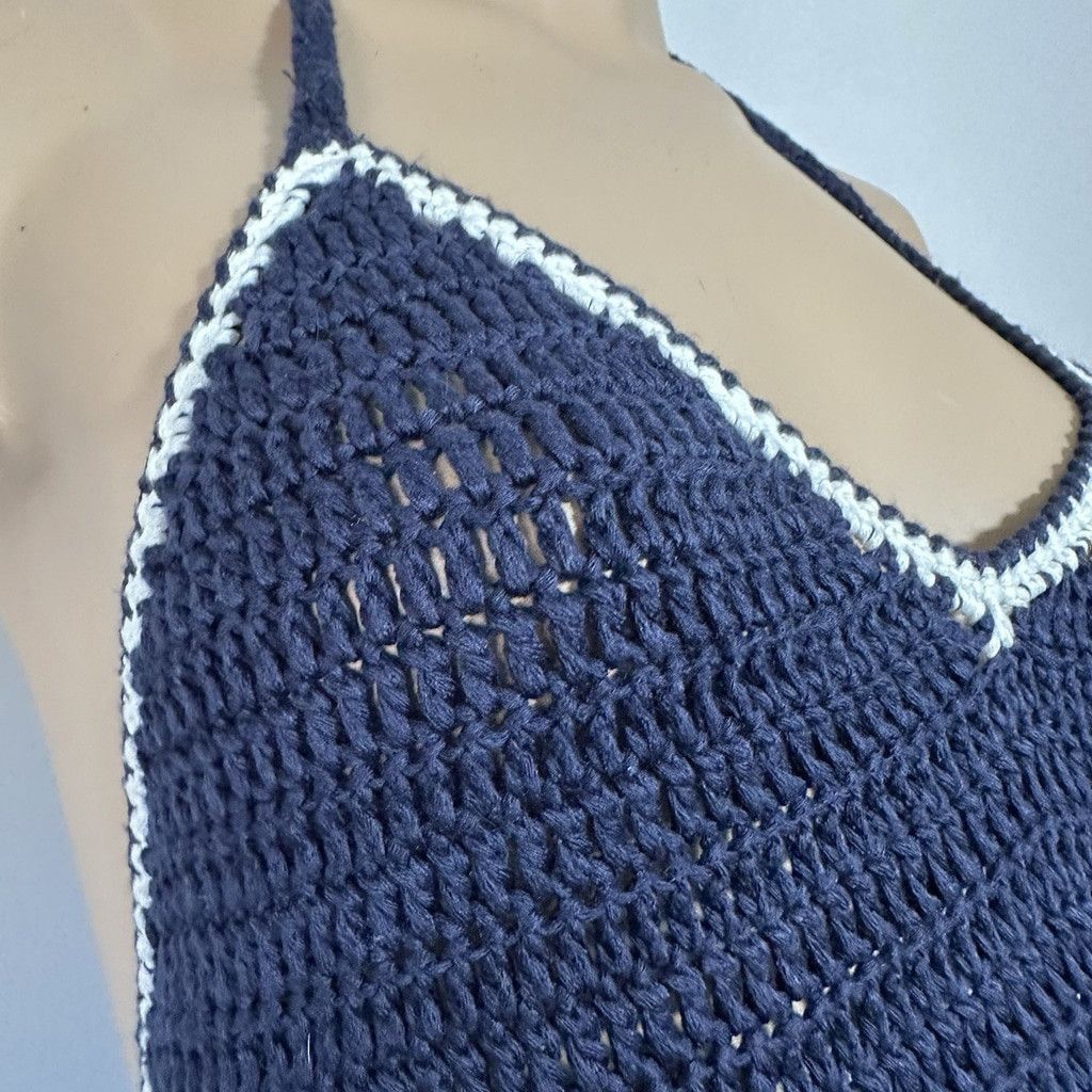 Other Y2K Lovemarks Halter Top Crochet Large Navy Stripes Tasseled Size L / US 10 / IT 46 - 6 Thumbnail