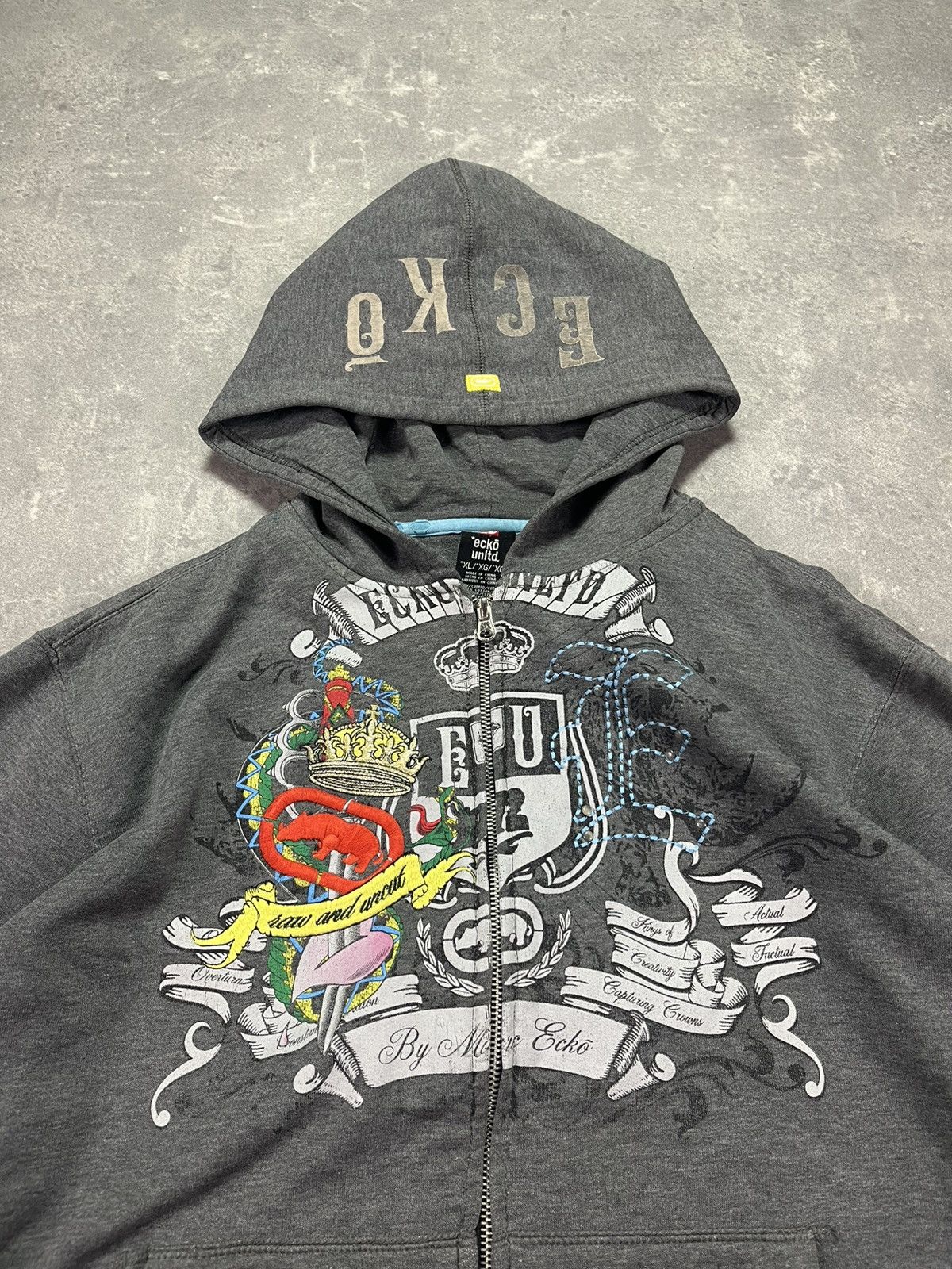 Ecko Unltd. 2000s Ecko Unltd. Distressed Faded Printed Y2K Zip Hoodie L Size US L / EU 52-54 / 3 - 8 Thumbnail