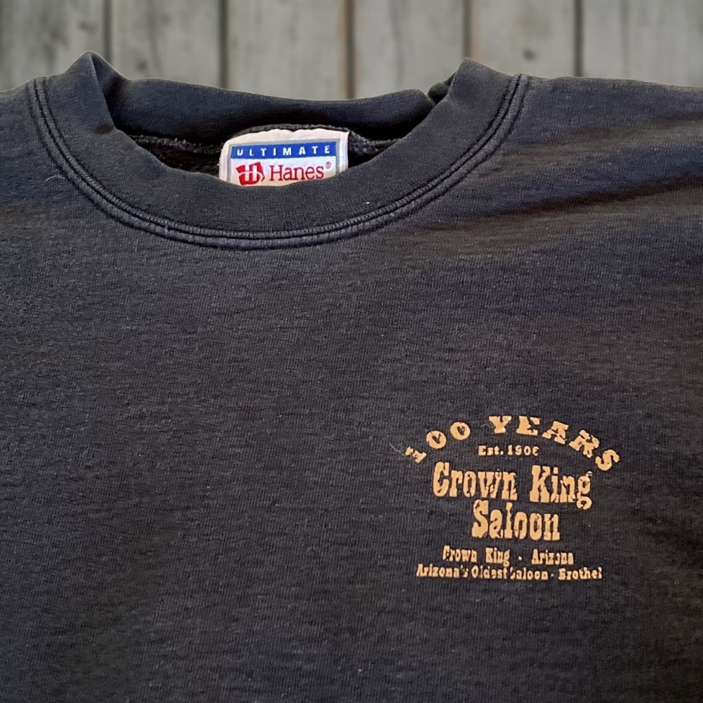 Hanes VINTAGE Crown King Saloon Sweatshirt Men’s M Arizona’s Oldest Saloon Brothel Hanes Black 1990s Grunge Cotton Blend Long Sleeve Mens Size US M / EU 48-50 / 2 - 1 Thumbnail