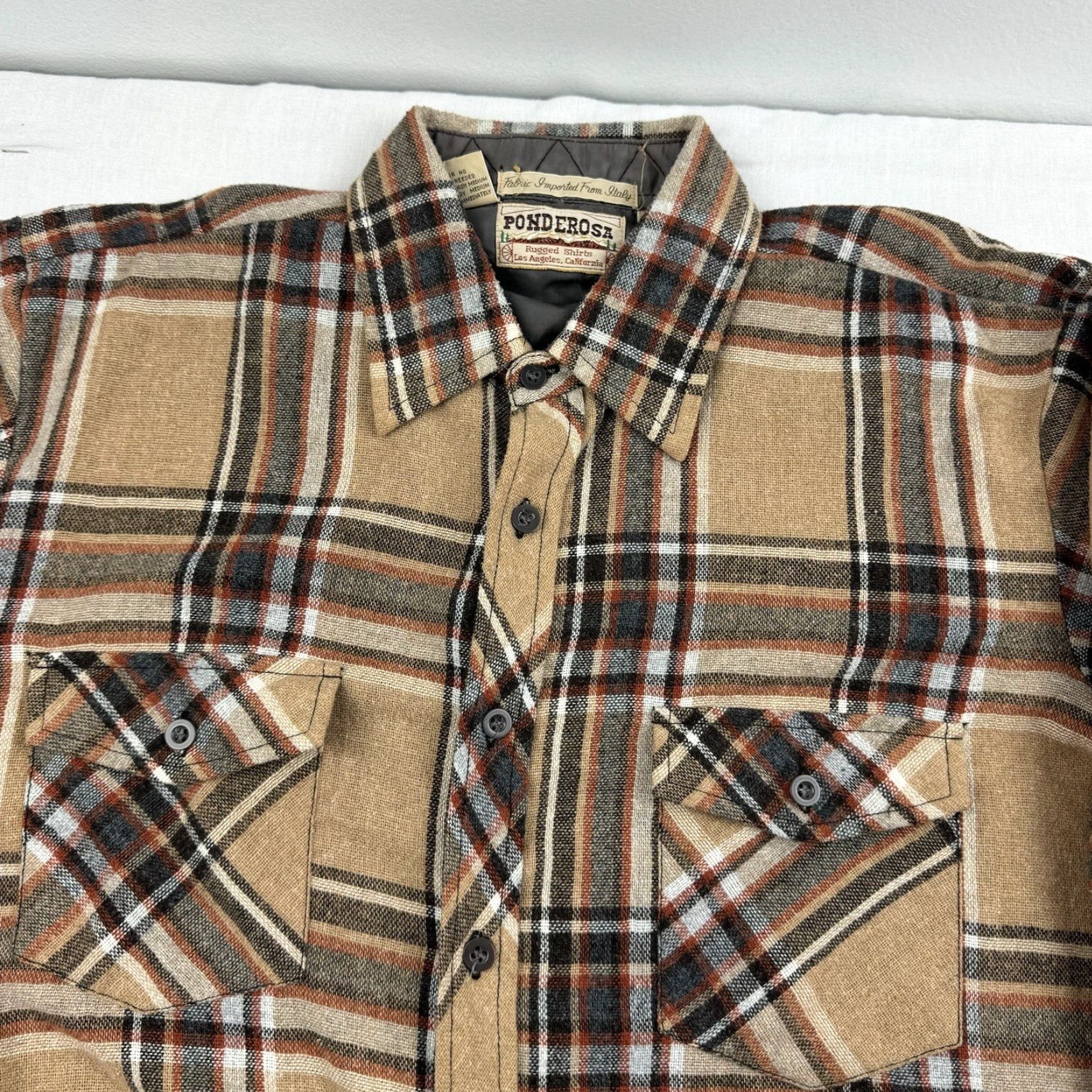 Vintage VINTAGE Ponderosa Flannel Shirt Mens Large Brown Plaid Linen Wool Blend 80s 90s Shirt Regular Button-Up Size US L / EU 52-54 / 3 - 2 Thumbnail