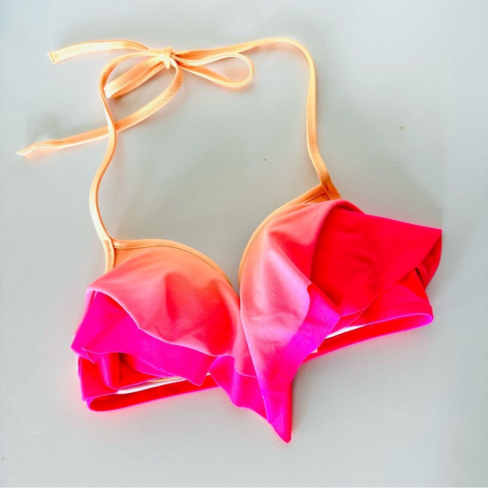 Vs Victorias Secret Pink Ruffle Halter Tie Bikini Swim Top, Women's (Size Small)