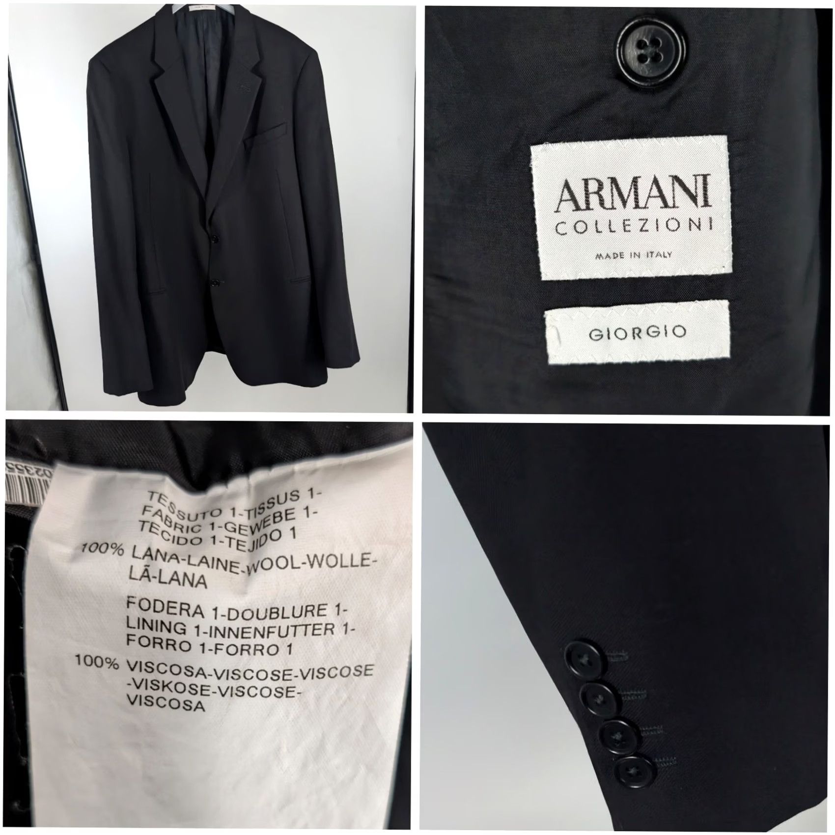 Giorgio Armani VINTAGE Giorgio Armani Blazer Sport Coat Black Wool 50 Formal Men Wool Blazer Italy 90s 2000s Armani Collezioni Mens Size 44R - 2 Thumbnail