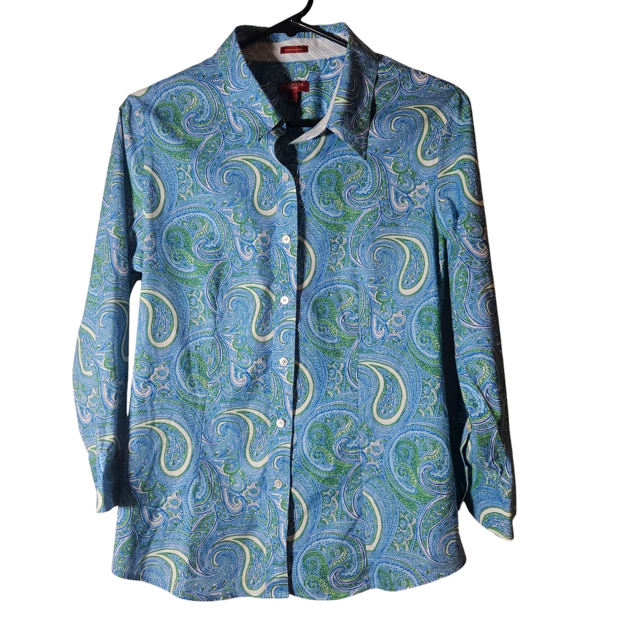 Talbots Talbots Women's Paisley Button Front Shirt Blue/Green 10 Pre Size L / US 10 / IT 46 - 2 Thumbnail