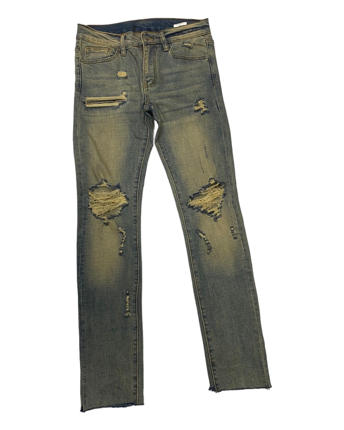 If Six Was Nine × Japanese Brand × Le Grande Bleu (L.G.B.) 🔥RUSTY DISTRESSED MNML DISTRESS CUT LEGS DENIM RUSTY JEANS Size 29" - 2 Thumbnail