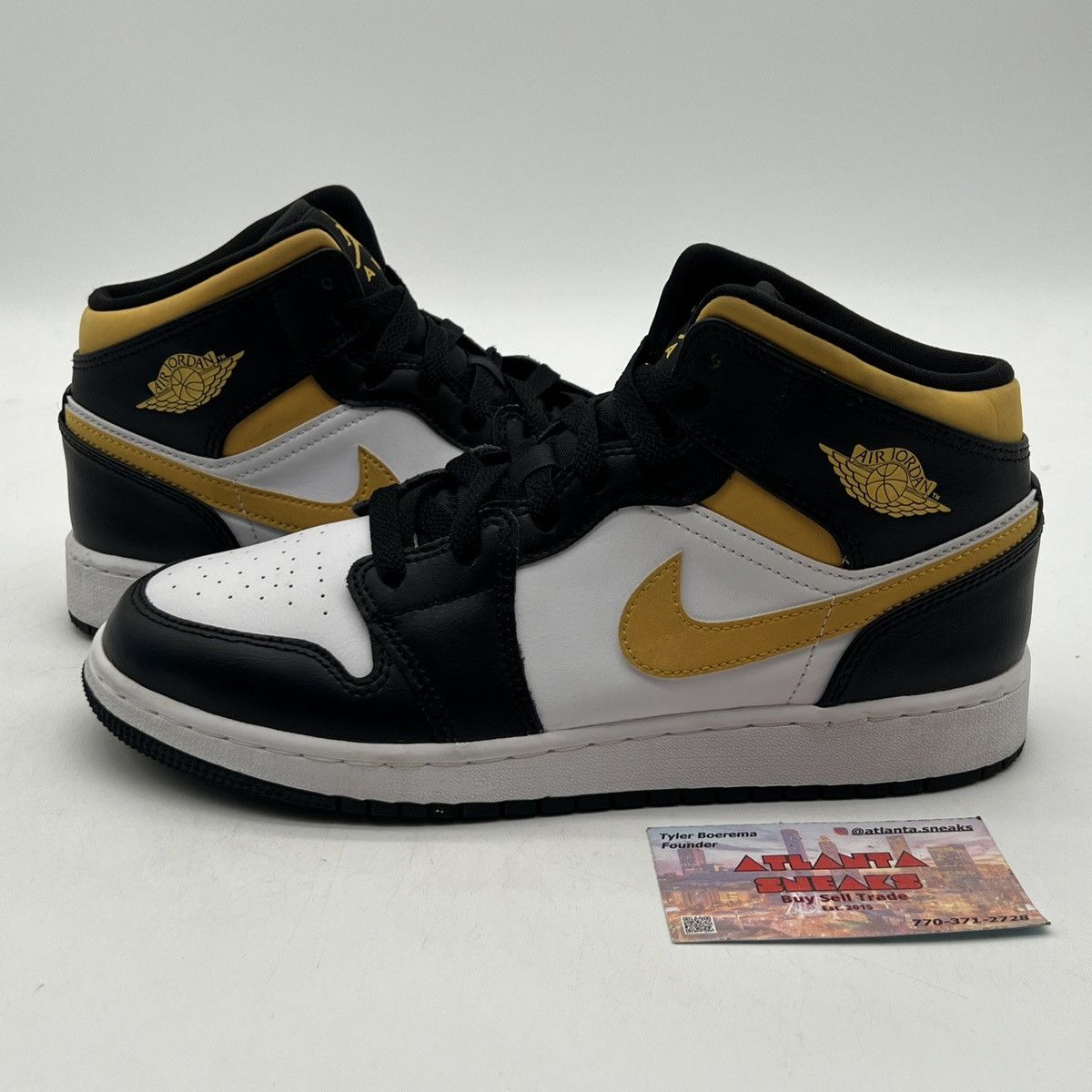 Nike Air Jordan 1 mid black university gold Size US 7 / EU 40 - 1 Thumbnail