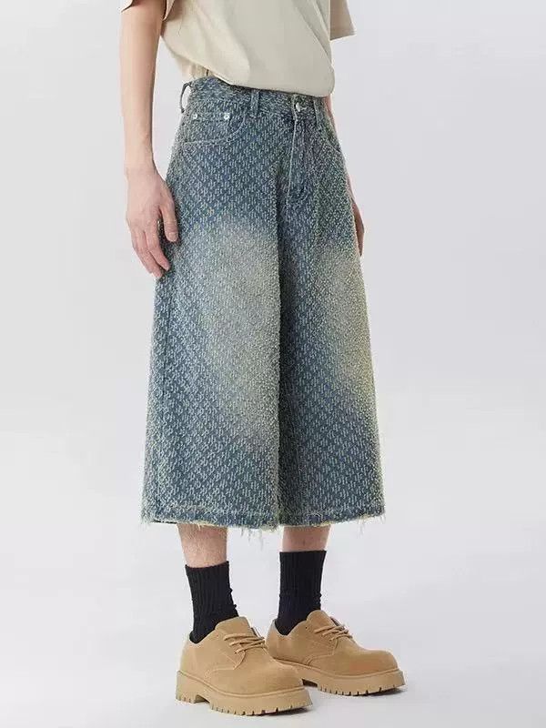 Jean American men's wide-leg casual straight plaid denim shorts Size US 32 / EU 48 - 3 Thumbnail