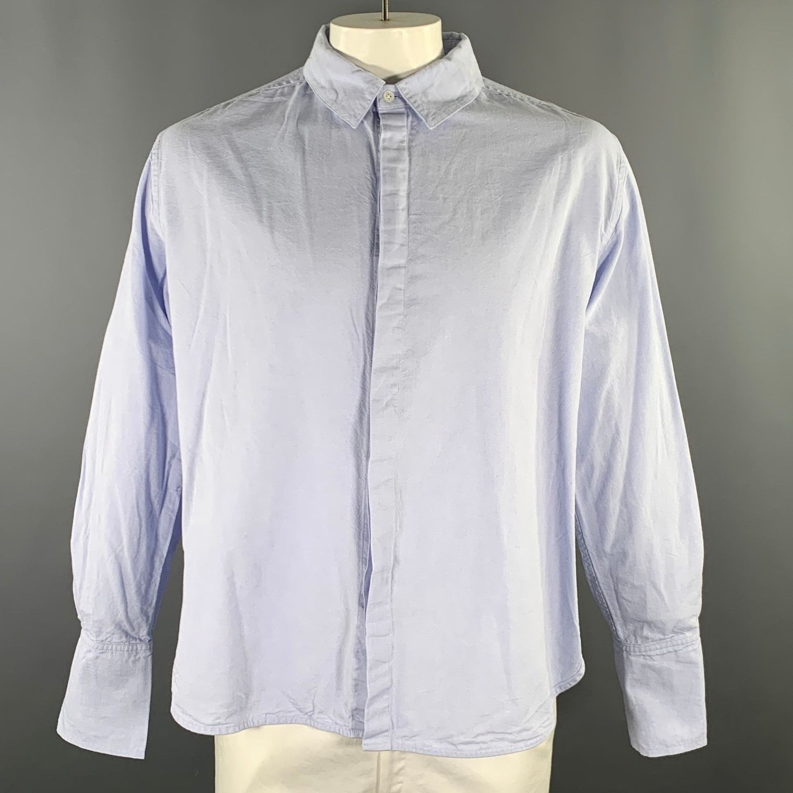 Other K.NGSLEY Size L Blue Woven Cotton Hidden Placket LS Shirt Size US L / EU 52-54 / 3 - 1 Thumbnail