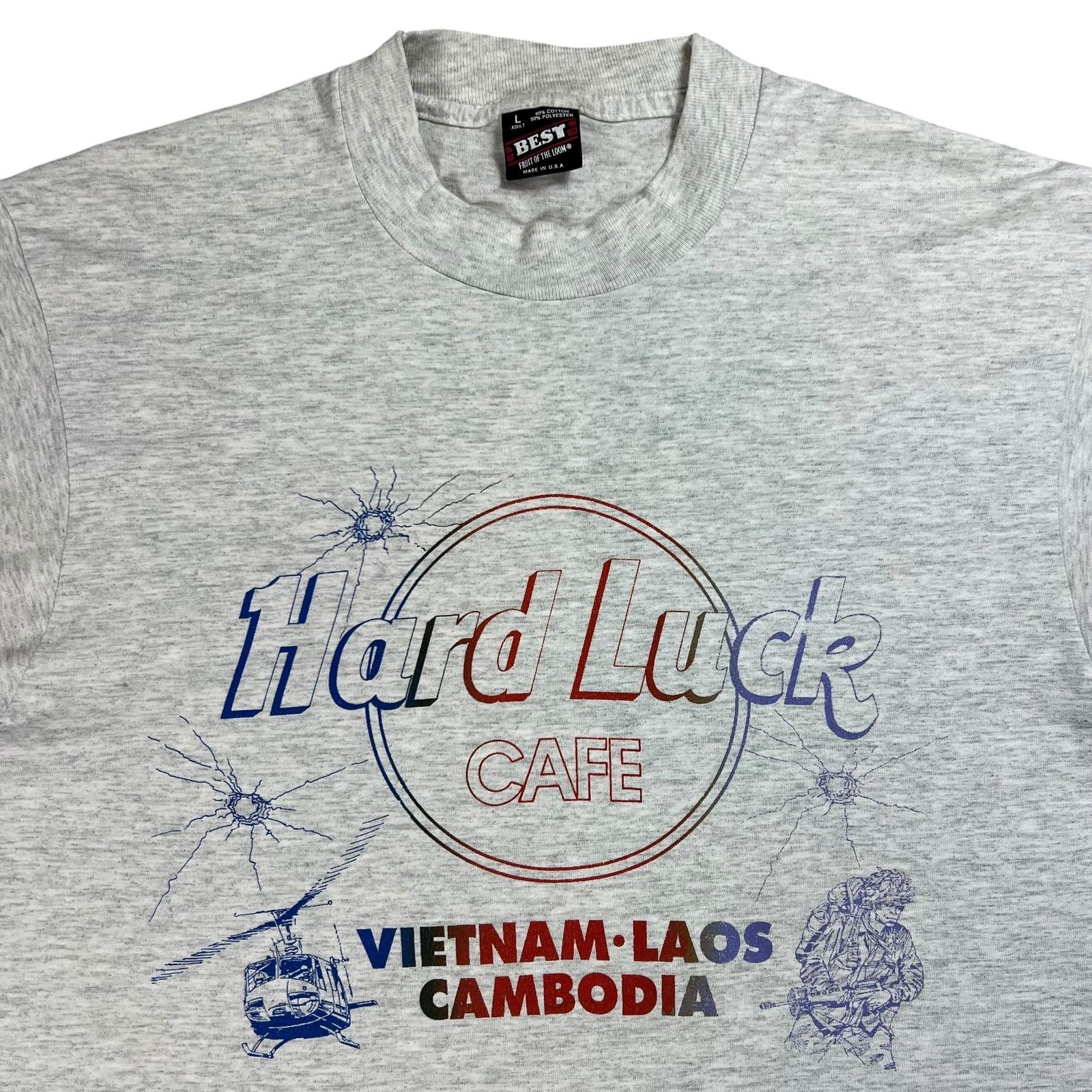 Fruit Of The Loom × Vintage Vintage 80s Hard Luck Cafe American Militarism tee (L) Size US L / EU 52-54 / 3 - 2 Thumbnail