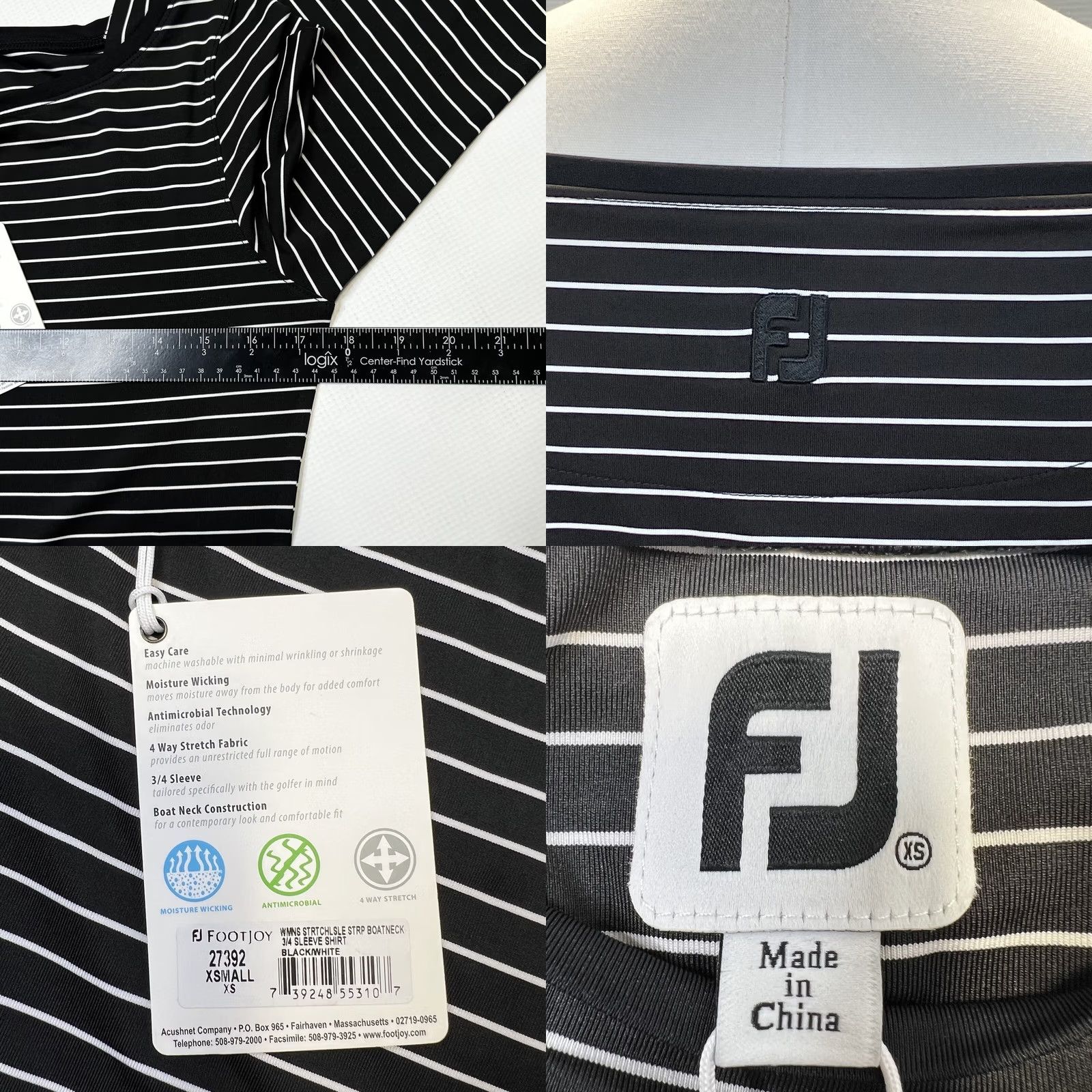 Footjoy FootJoy Polo Shirt Womens Boatneck 3/4 Sleeve XS Black Striped Modern Casual, Workwear Mens Womens Girls? Size XS / US 0-2 / IT 36-38 - 8 Thumbnail