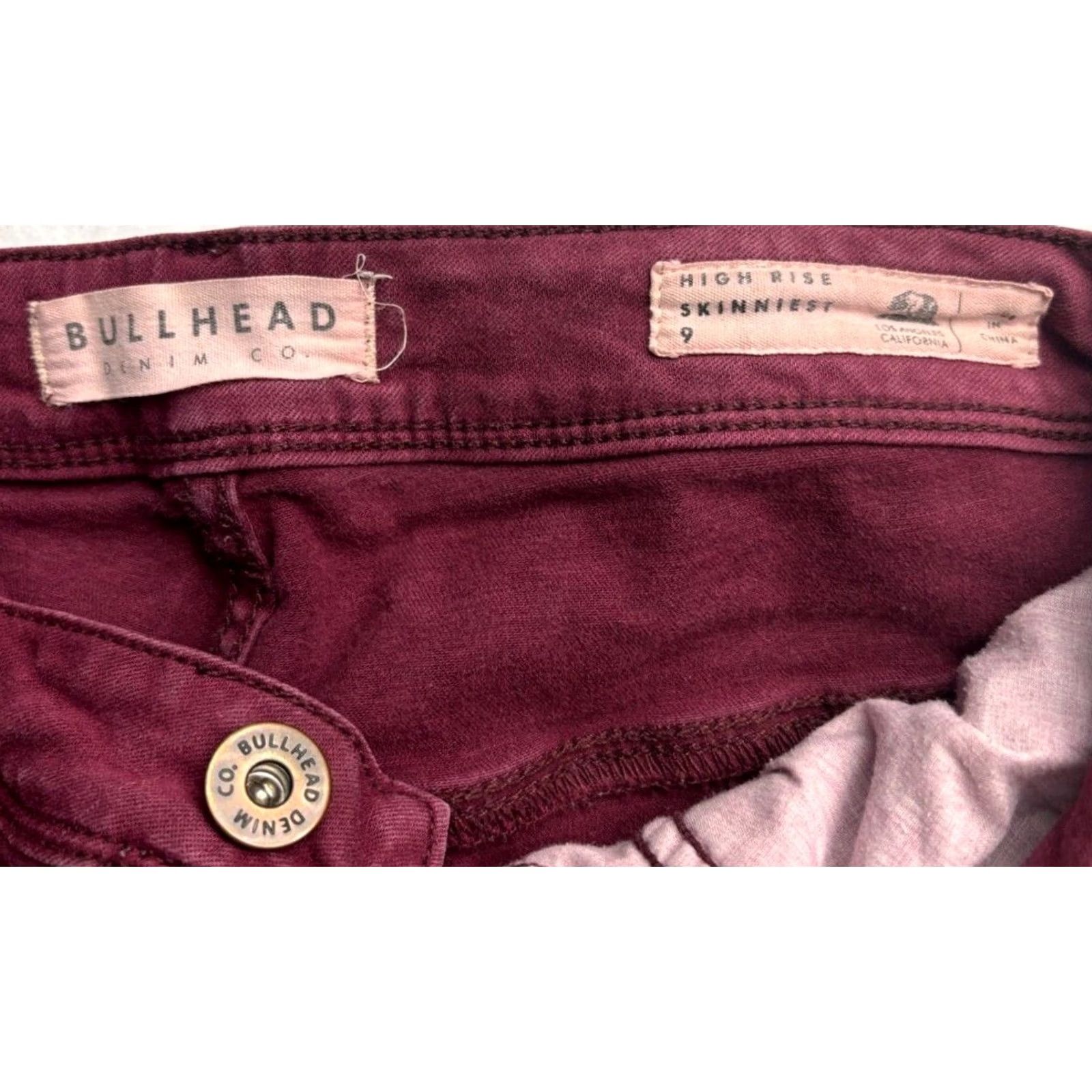 Vintage Bullhead Jeans Juniors 9 (27x29) Burgundy Stretch Skinniest High Rise Denim Zip Fly Womens Size 30" / US 8 / IT 44 - 2 Thumbnail