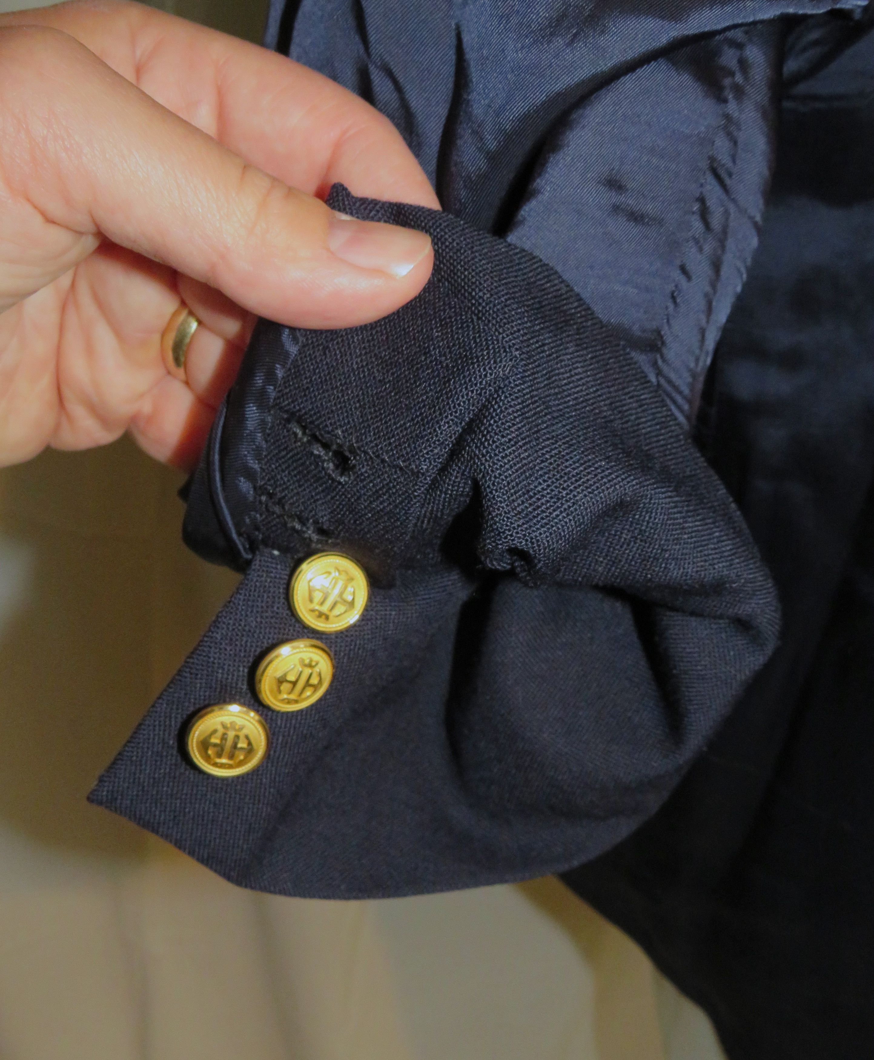 Henry Poole × Savile Row Bespoke Navy Blue Gold Button Blazer 46XL Size 46L - 8 Thumbnail