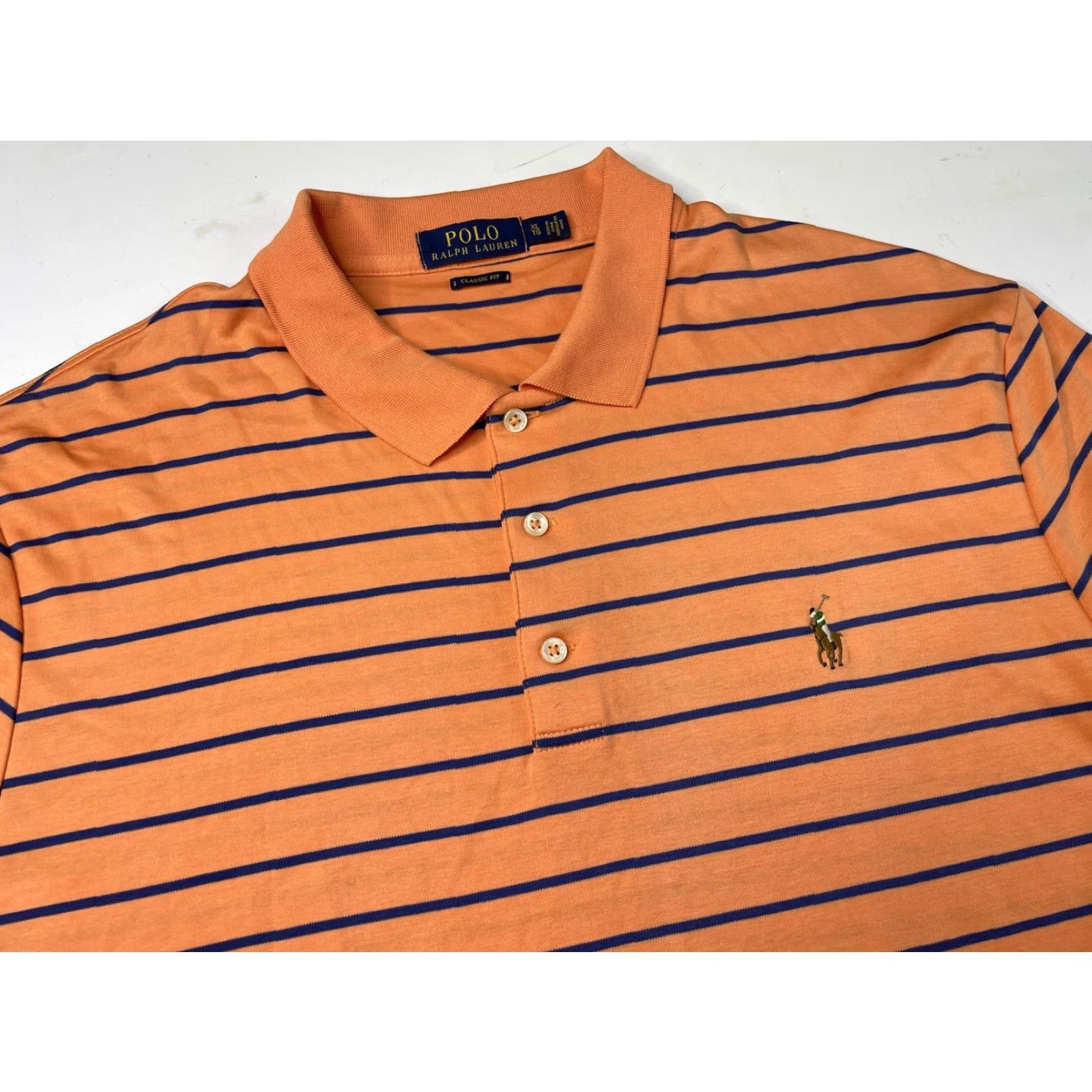 Polo Ralph Lauren Polo Ralph Lauren Polo Shirt Striped Short Sleeve Orange Mens XL Classic Fit Shirt Size US XL / EU 56 / 4 - 2 Thumbnail