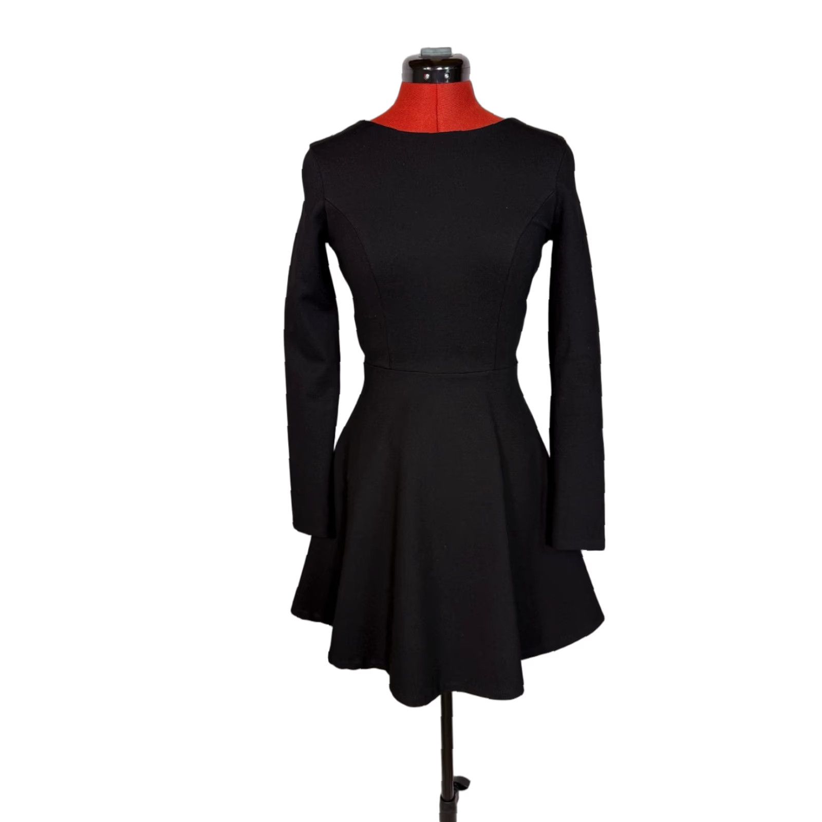 Lulus Women\'s Black Long Sleeve Midi Dress Rayon Blend XS D494