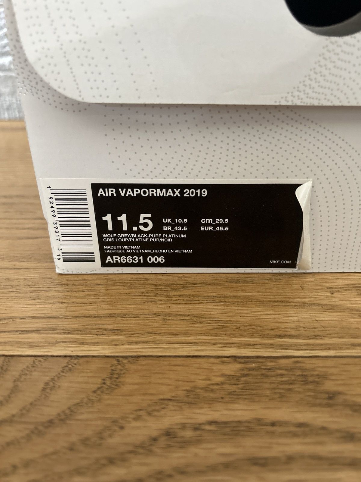 Nike Vapormax 2019 Wolf Grey Size US 11.5 / EU 44-45 - 6 Thumbnail