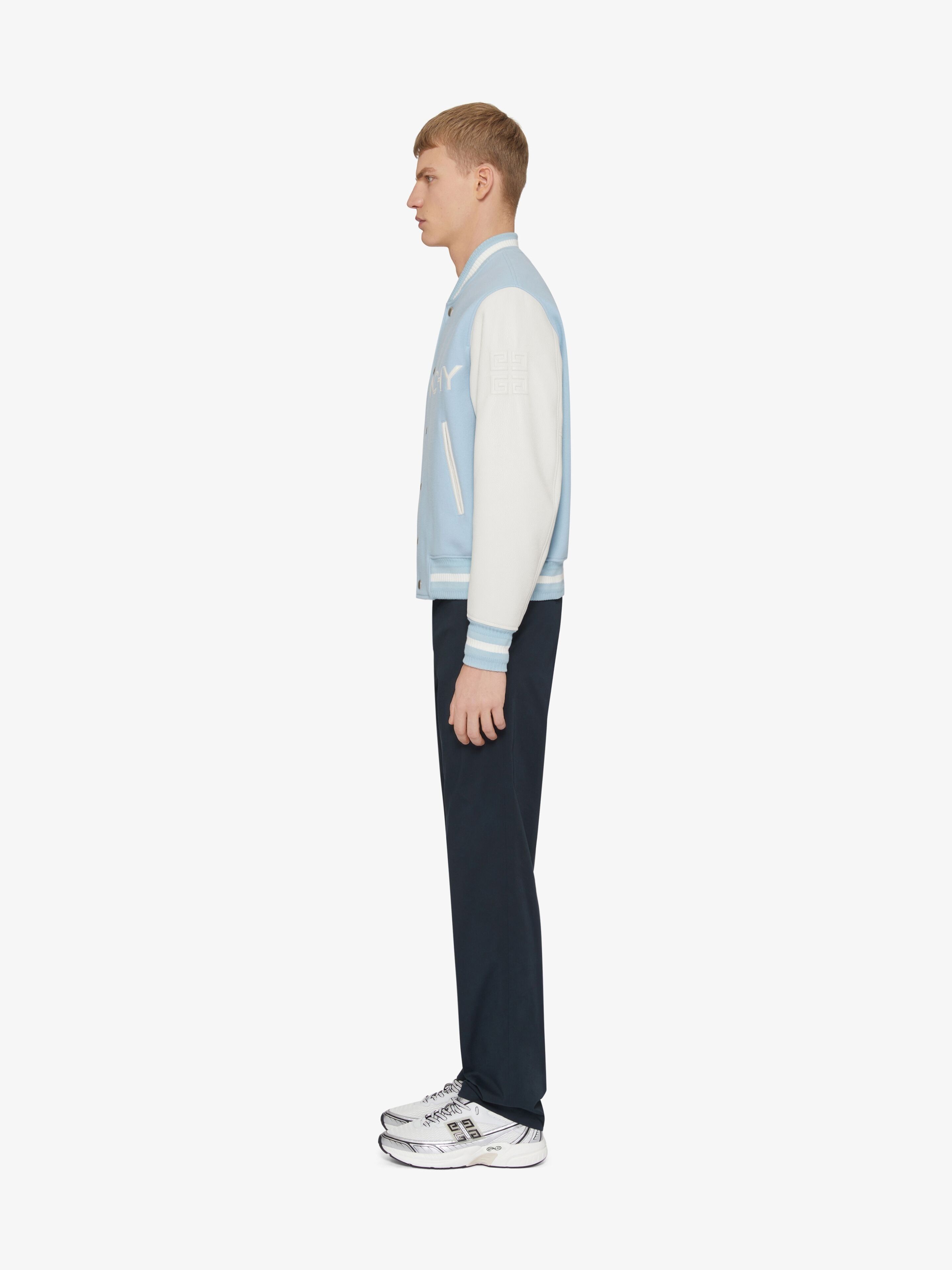 Givenchy o1w1db10925 Mix Material Varsity Jacket in Blue/White Size US L / EU 52-54 / 3 - 3 Thumbnail