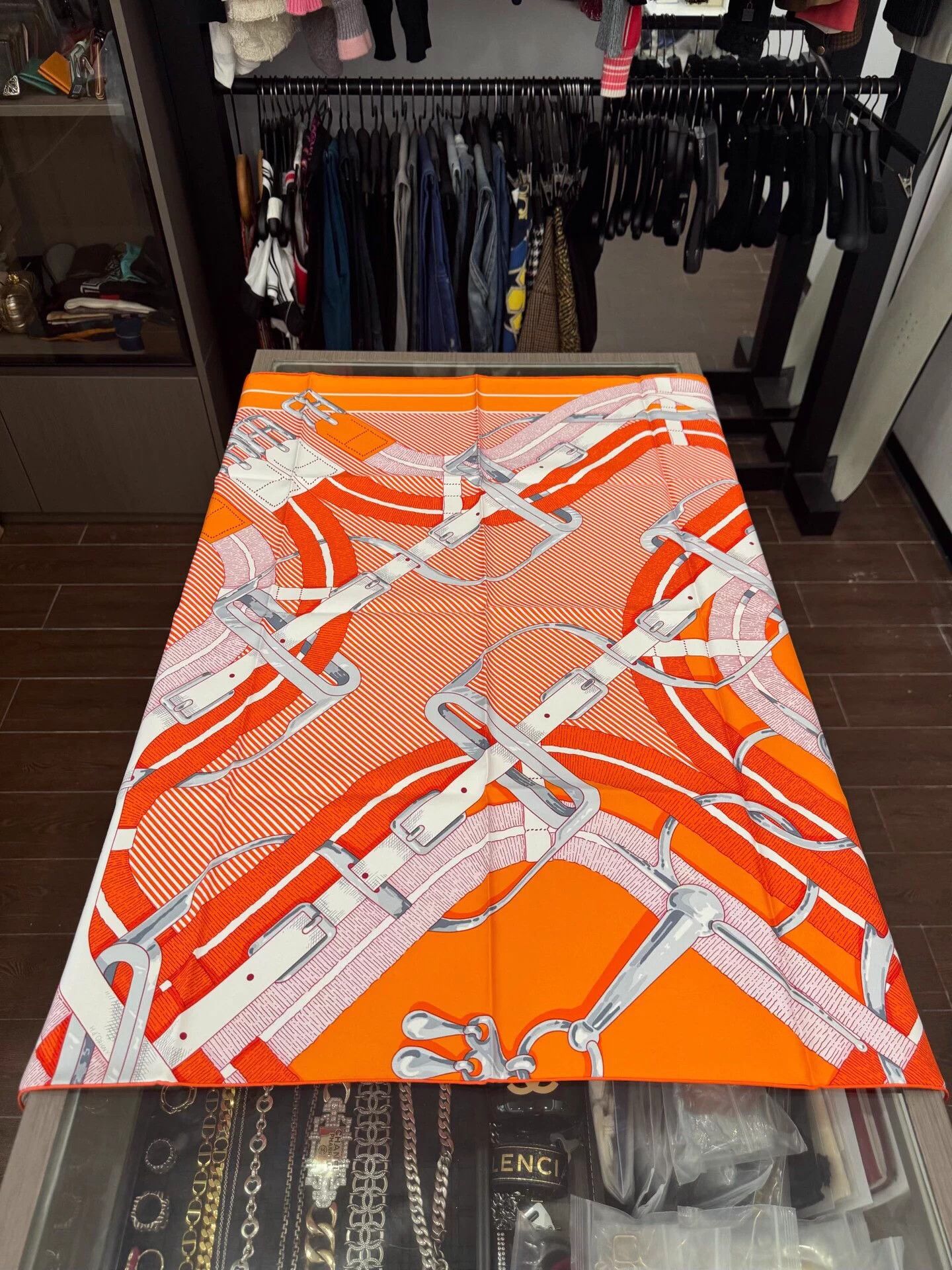 Hermes Hermes Horse Bit Lock Print Silk Scarf Orange 90cm Size ONE SIZE - 3 Thumbnail