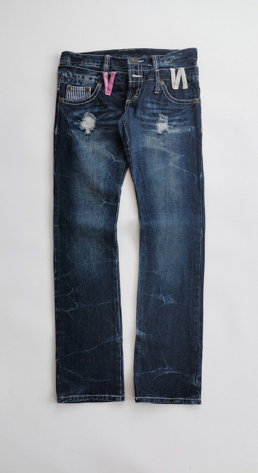 Japanese Brand Love Peace Double Waist Denim Jeans Size 30" / US 8 / IT 44 - 6 Thumbnail