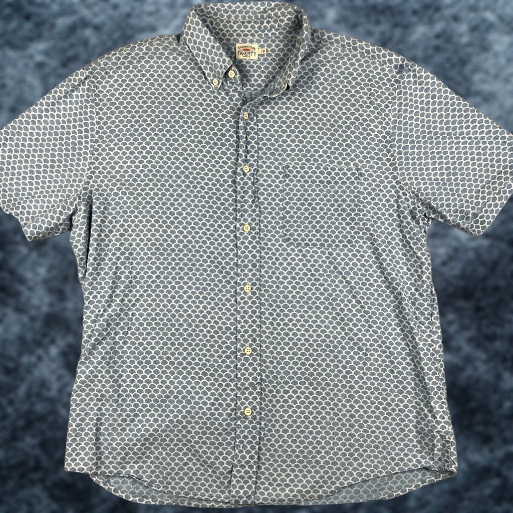 Faherty Faherty Playa Shirt Mens Large Blue Stretch Cotton Short Sleeve Button Size US L / EU 52-54 / 3 - 1 Thumbnail