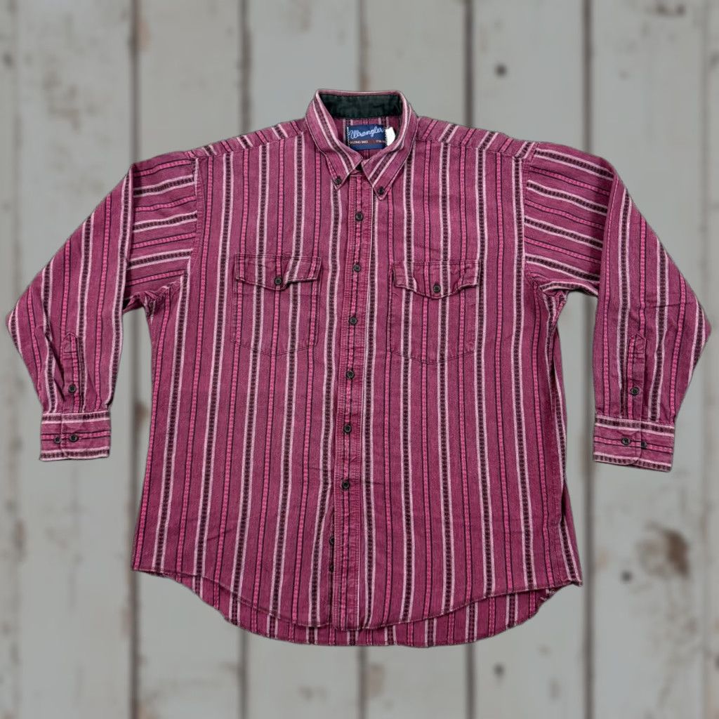 Wrangler VINTAGE Wrangler Shirt Men XL Red Stripe Textured Western X Long Tails USA Size US XL / EU 56 / 4 - 1 Thumbnail