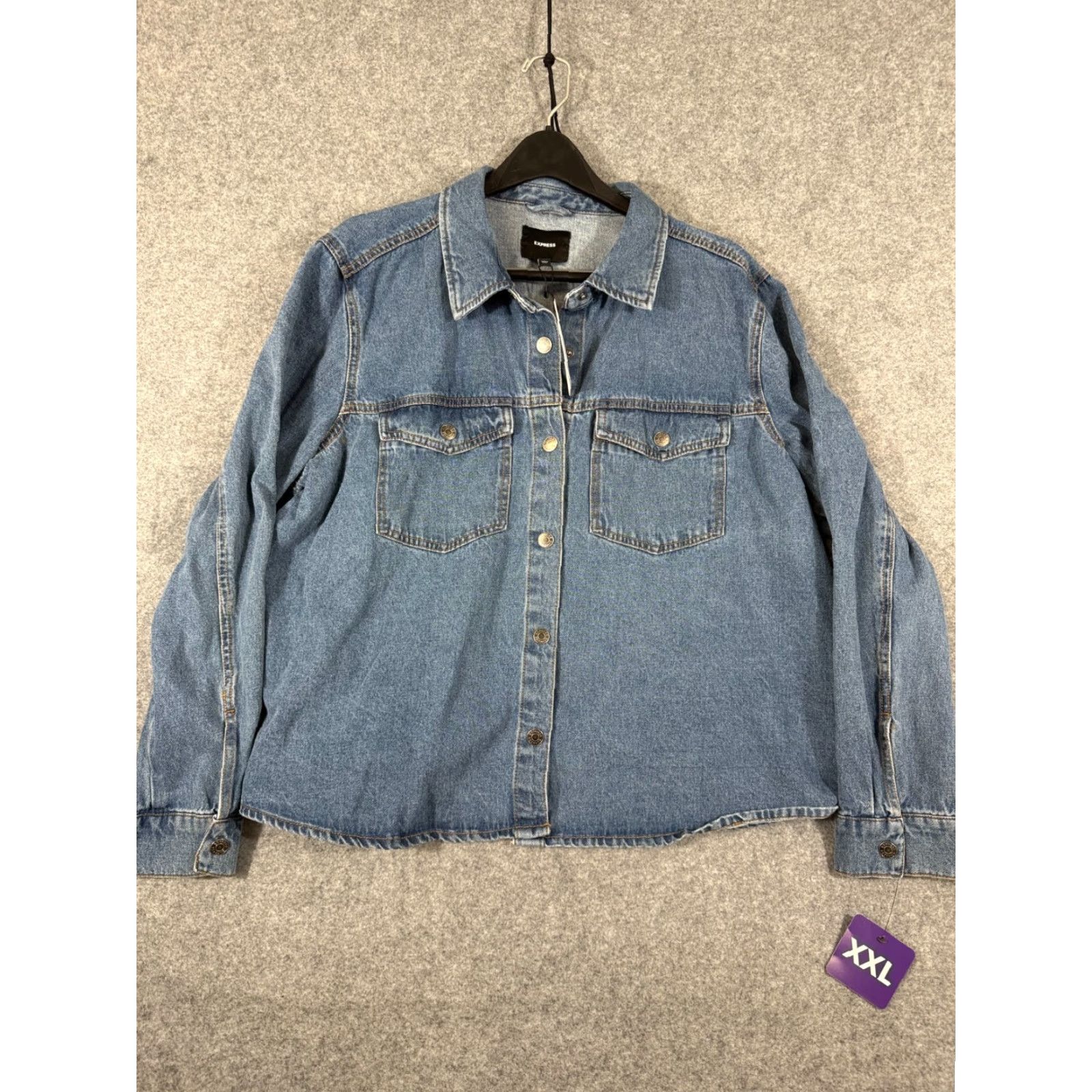 Express Express Denim Jacket Womens 2XL Blue Snap Front Pockets Long Sleeve NWT Size XXL / US 16-18 / IT 52-54 - 3 Thumbnail