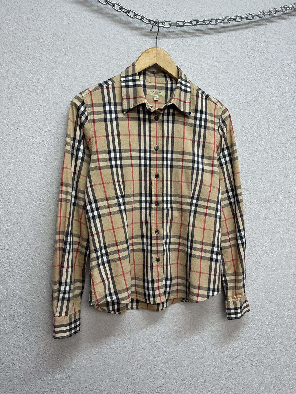 Burberry × Vintage Vintage Burberry Nova Check Button Up Shirt Beige Size M / US 6-8 / IT 42-44 - 3 Thumbnail