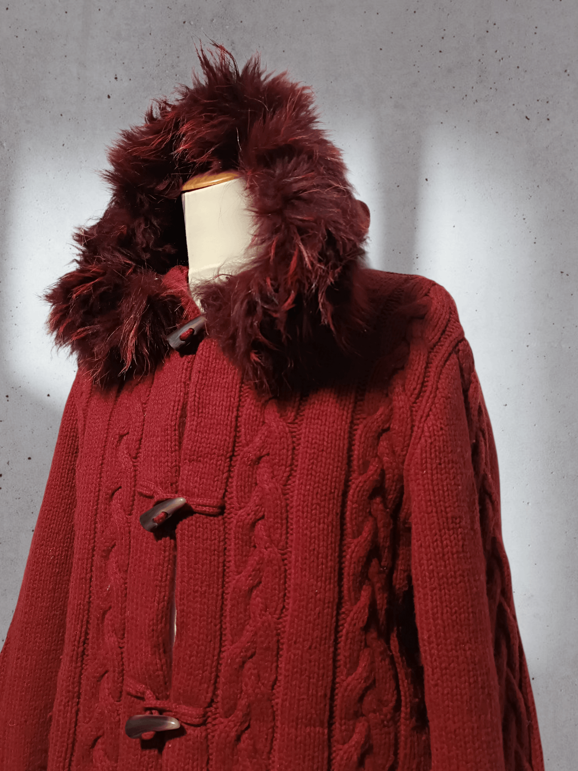 Japanese Brand Red Knit Sweater Fur Raccoon Hoodie Size US M / EU 48-50 / 2 - 2 Thumbnail