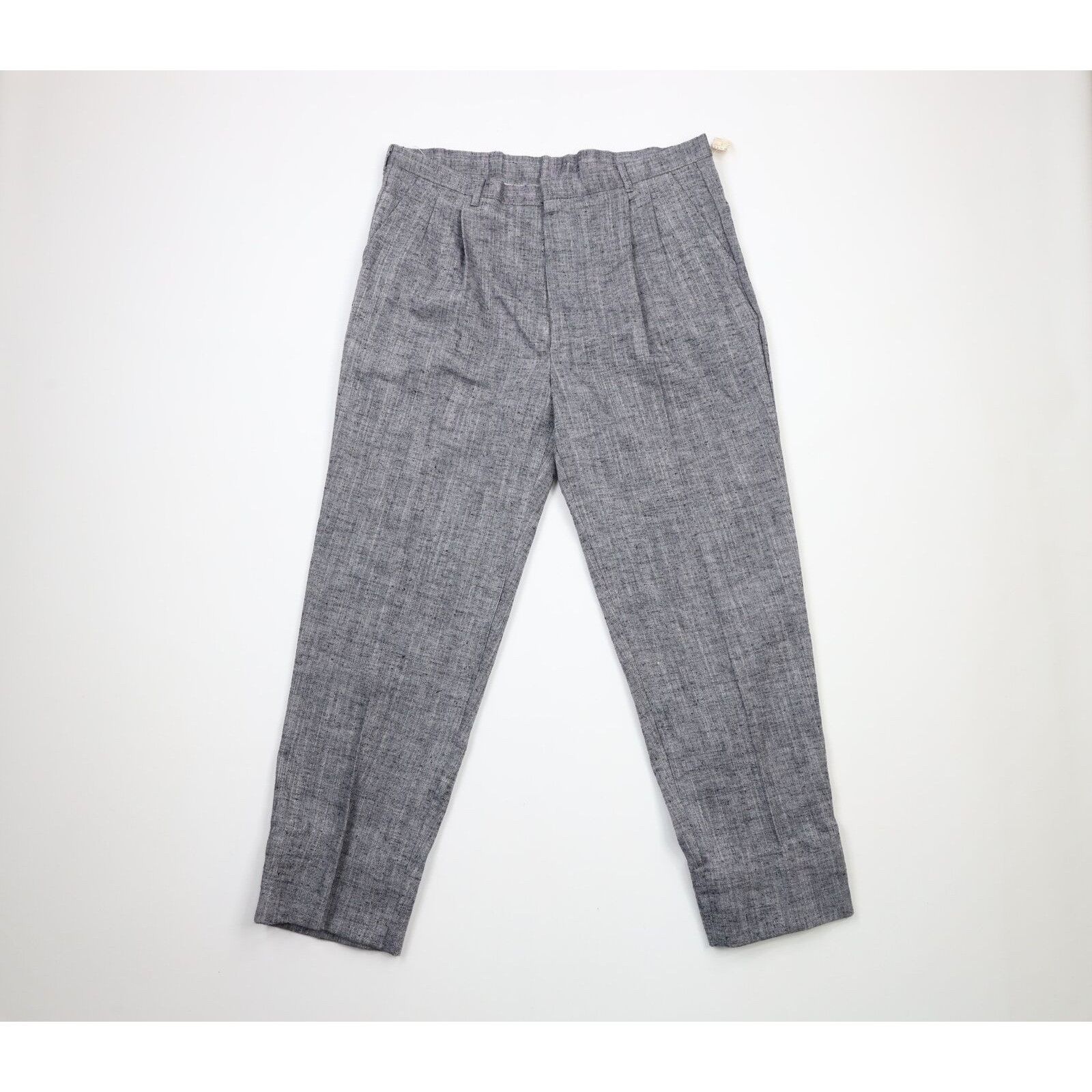 image of Nos Vintage 90's Streetwear Pleated Linen Blend Chinos in Grey, Men's (Size 36)