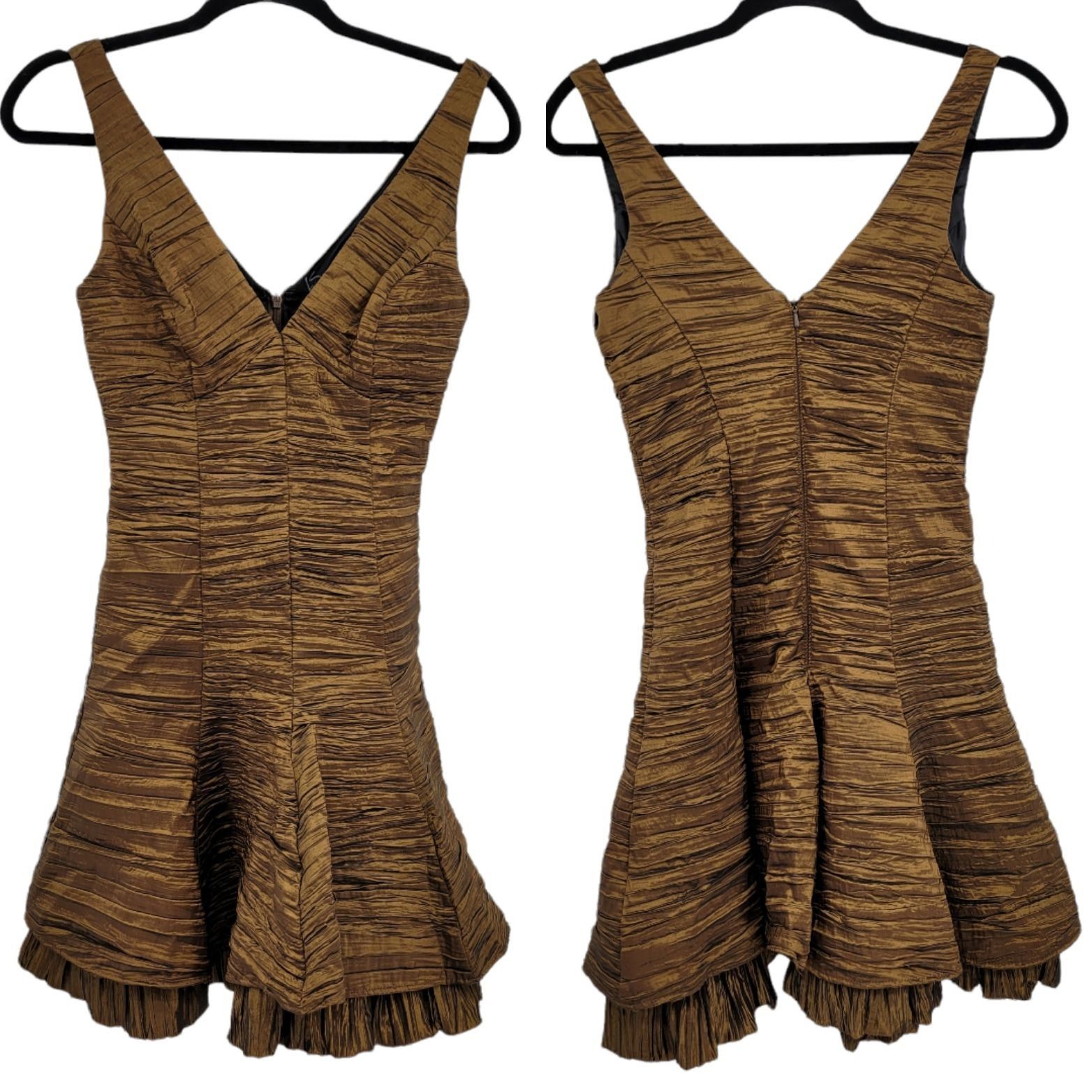 Jessica McClintock Vtg Cocktail Dress Sz 4 Artsy Metallic Bronze Textured Tier Size S / US 4 / IT 40 - 10 Thumbnail