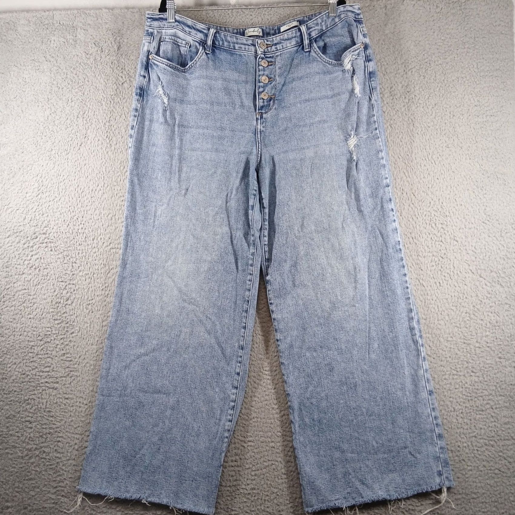 Vintage Wonderly Wide Leg Jeans Light Wash High Rise Distressed Raw Hem 18W Women Size 40" / US 18 - 2 Thumbnail