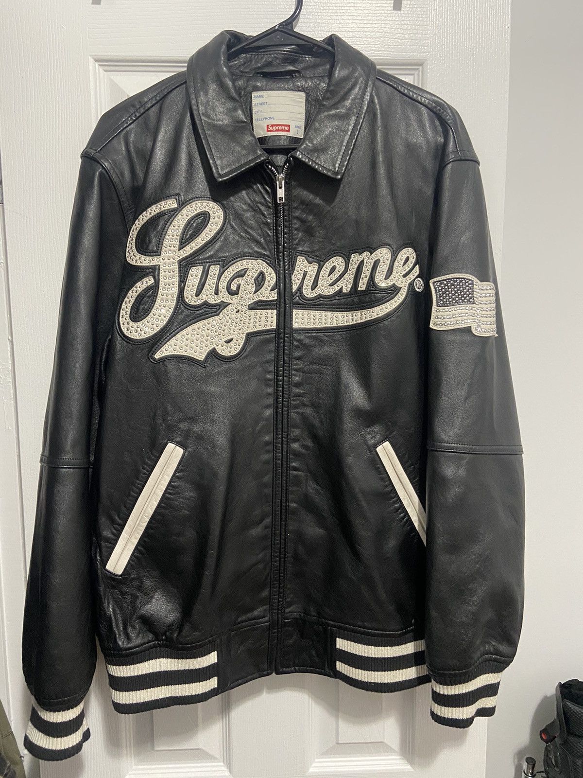 supreme uptown studded varsity leather jacket size small