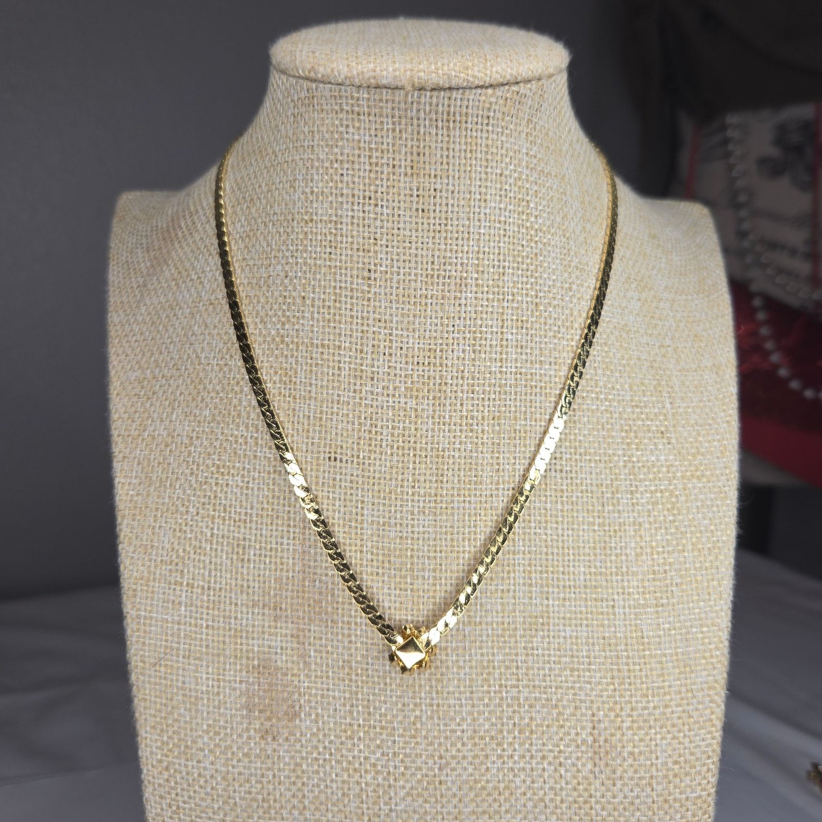 Vintage Vintage Gold Tone Rhinestone Flower Choker Herringbone Chain Size ONE SIZE - 6 Thumbnail