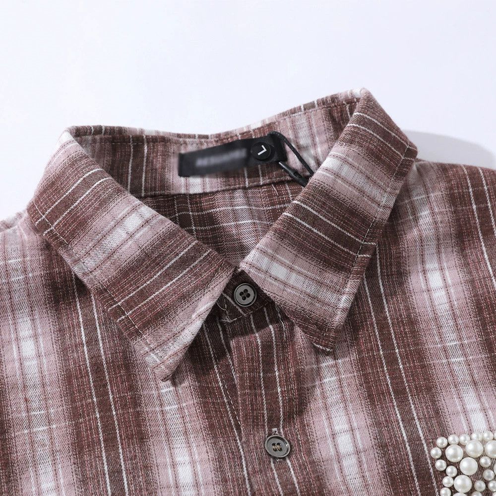Vintage Men's retro letter beaded loose casual plaid shirt y2k Size US M / EU 48-50 / 2 - 3 Thumbnail