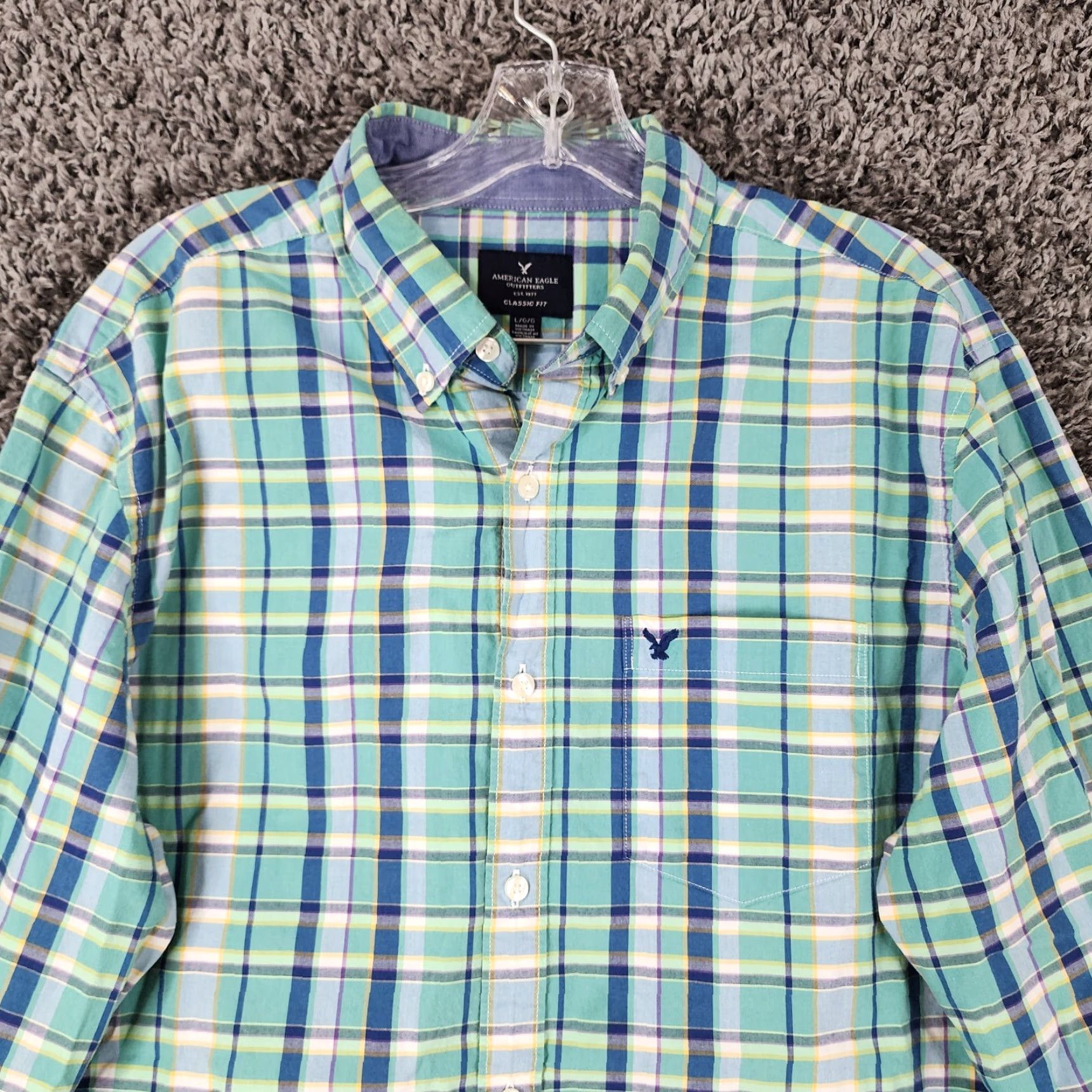 American Eagle Outfitters VINTAGE American Eagle Button-Up Shirt Long Sleeve Plaid Green Blue Mens Size L Size US L / EU 52-54 / 3 - 3 Thumbnail
