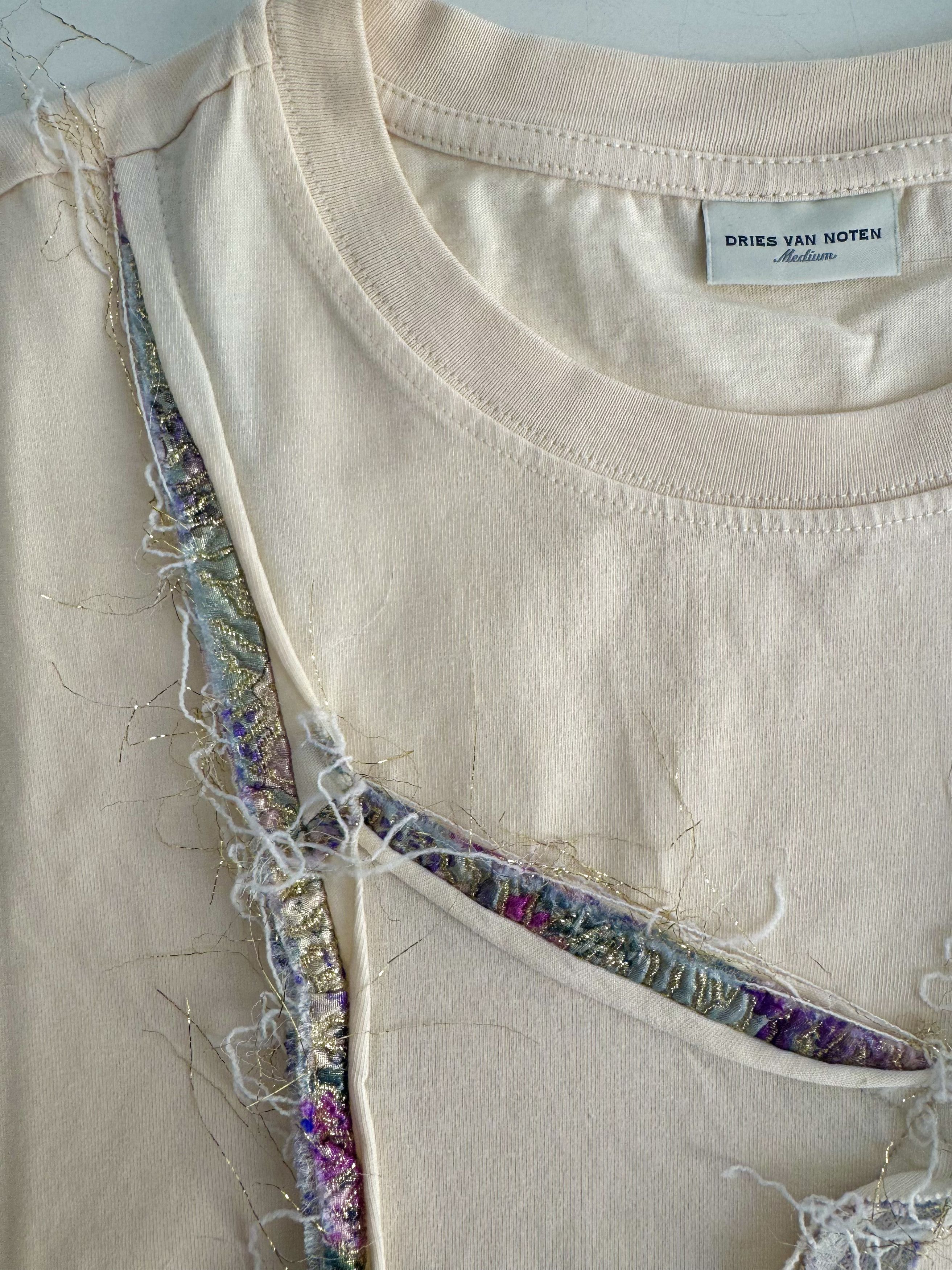 Dries Van Noten Frayed brocade-trimmed cotton-blend T-shirt Size M / US 6-8 / IT 42-44 - 3 Thumbnail