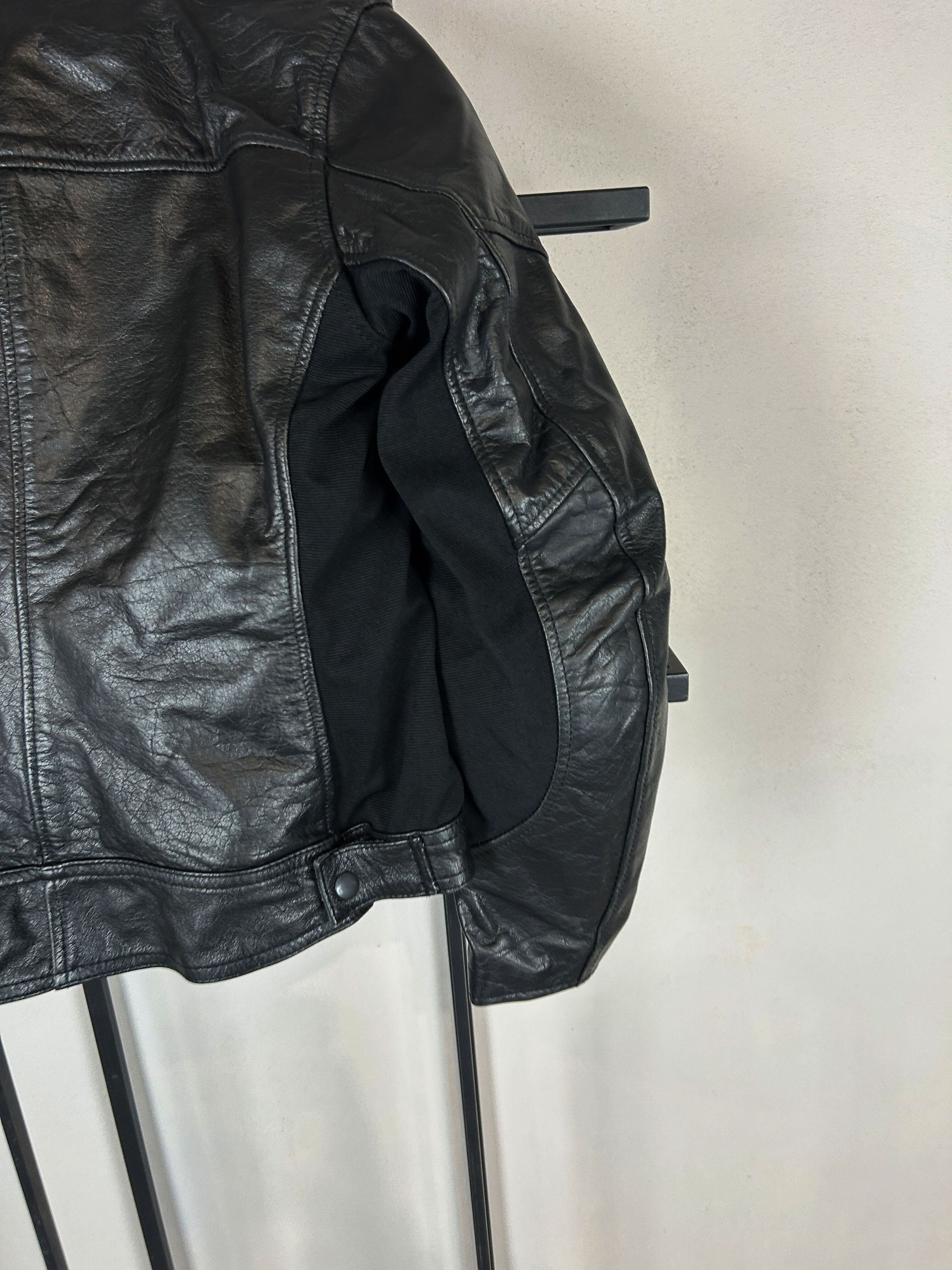 Vintage Black Leather Jacket Minimal Clean Panel Vintage Biker Core Size US S / EU 44-46 / 1 - 8 Thumbnail