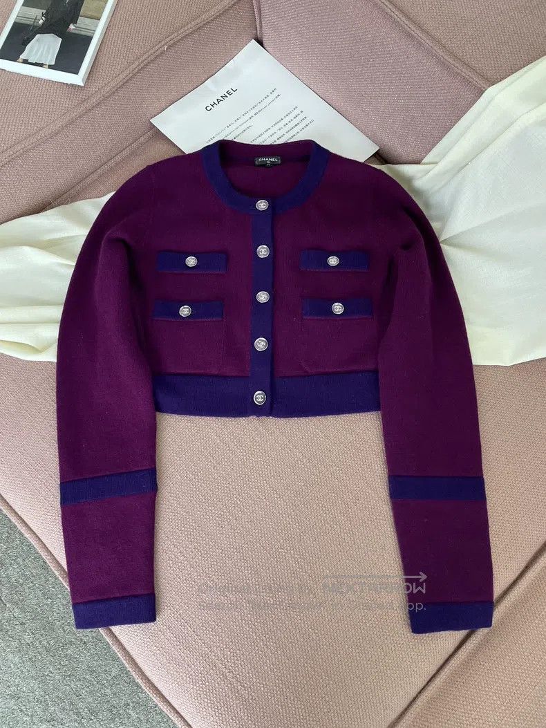 Chanel Chanel 23B purple short cashmere cardigan jacket Size XS / US 0-2 / IT 36-38 - 1 Thumbnail