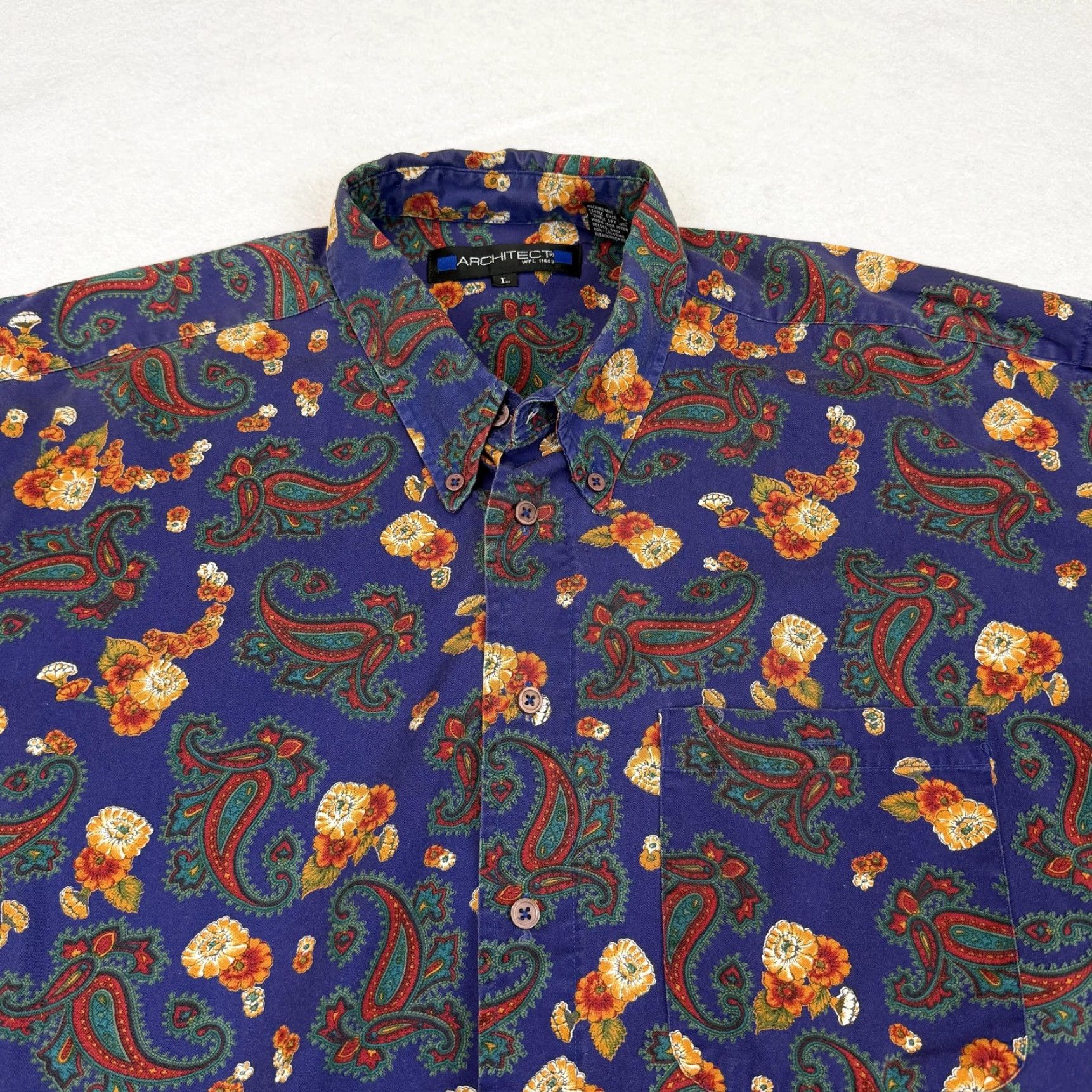 Architect VINTAGE Architect Shirt Mens Large Blue Paisley Floral Short Sleeve Button Up Cotton Size US L / EU 52-54 / 3 - 3 Thumbnail
