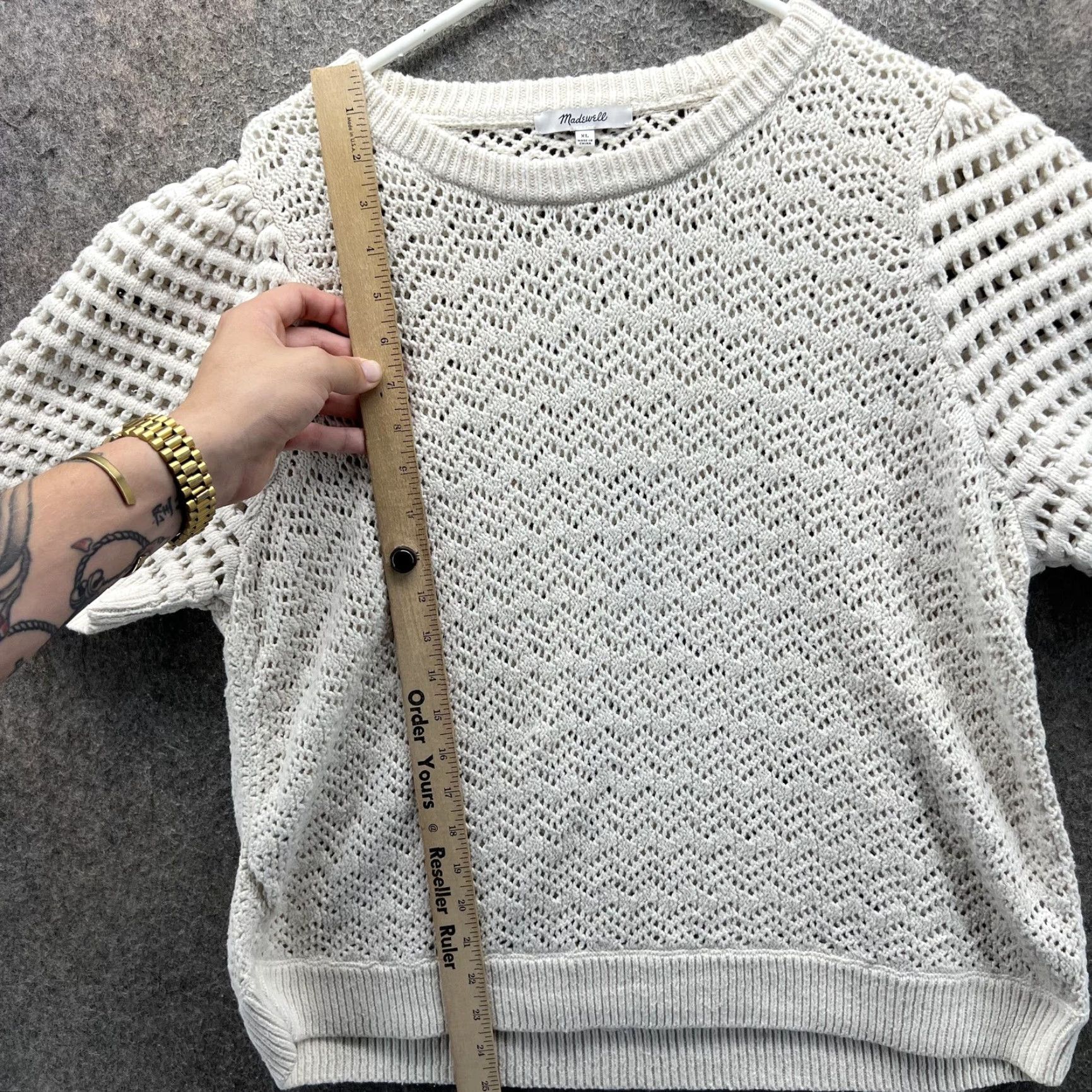 Madewell VINTAGE Madewell Sweater Womens XL White Pointelle Knit Short Sleeve Pullover Top Size XL / US 12-14 / IT 48-50 - 5 Thumbnail
