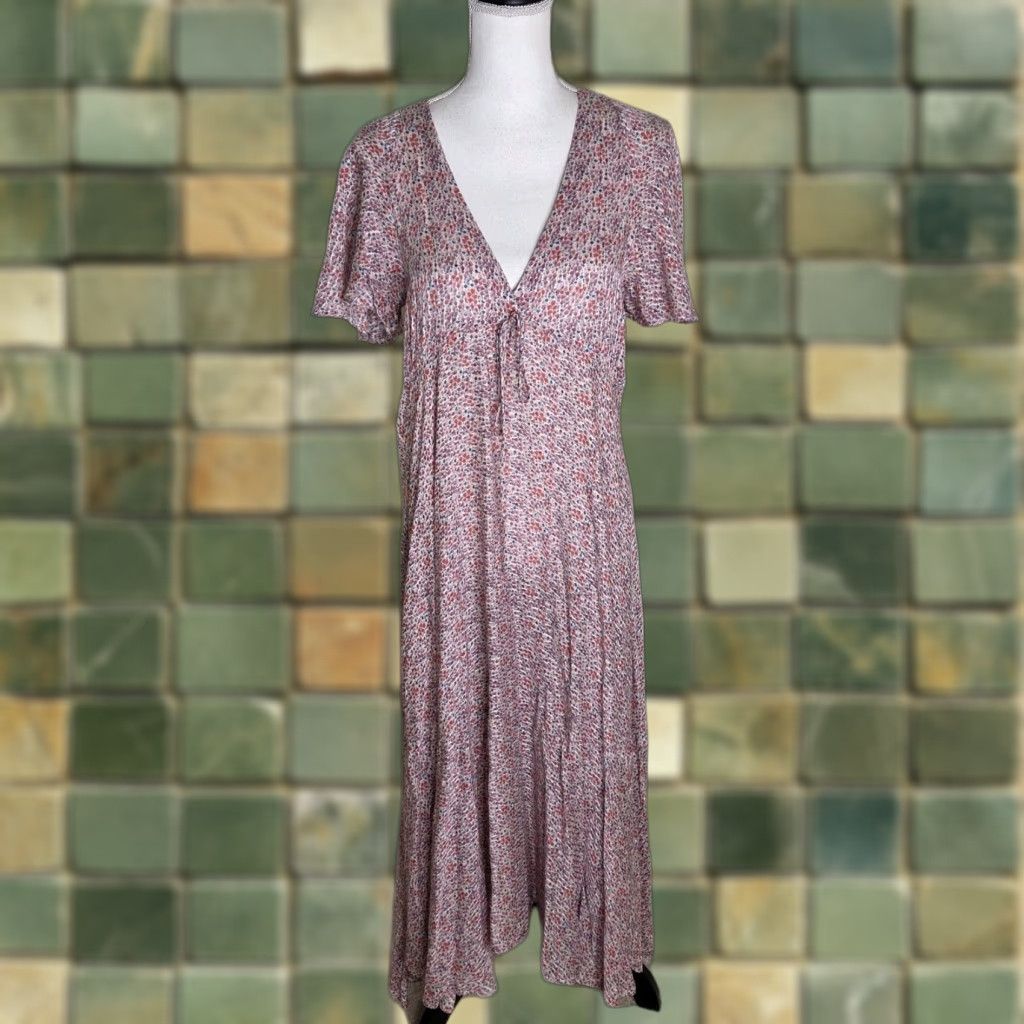 Vintage Hatch Dress Pink Midi A-Line Flutter Sleeve V-Neck Floral Lined Summer 60s Bohemian Prairie Womens S Size S / US 4 / IT 40 - 1 Thumbnail