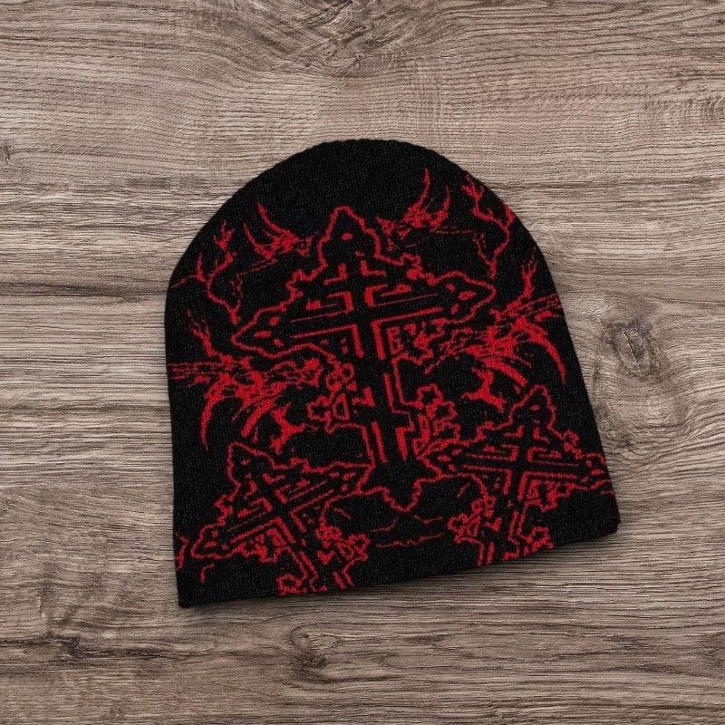 The Unbranded Brand Opium Punk ALT Grunge Cross Beanie Y2K Avantgarde Skull Hat Size ONE SIZE - 1 Preview